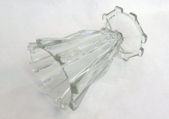 photo furniture Large Czech Art Deco Vase In Molded Pressed Glass, 1930s