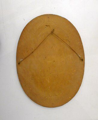 photo vinterior Oval Wall Mirror With Pewter Frame Decorated With Large Flowers In Relief, With Turquoise Heart, 1950s