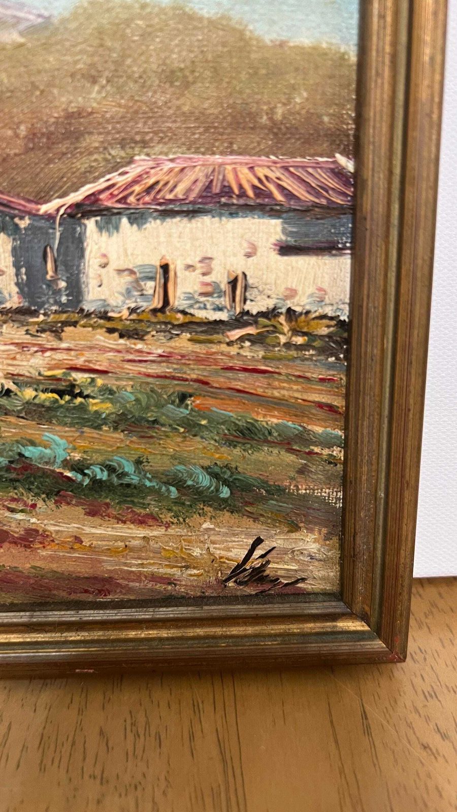 Signed Mid Century Oil On Canvas Board – Mountain Landscape With Village photo buy