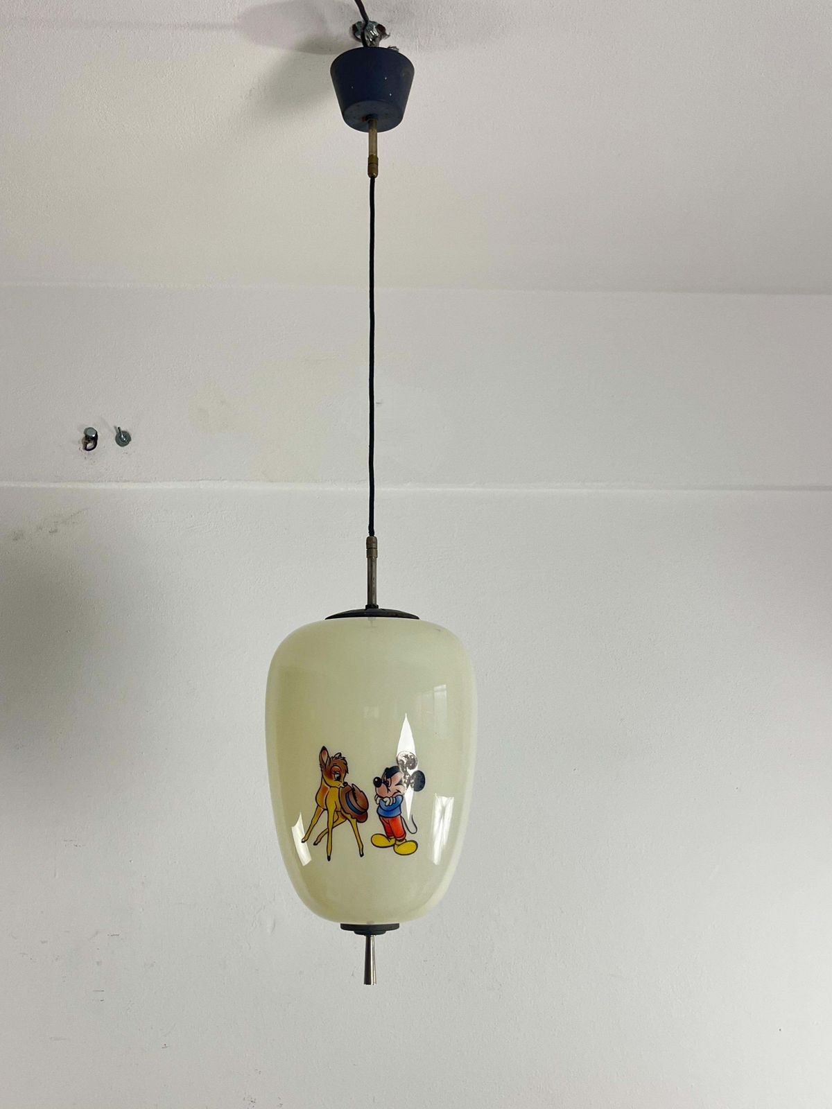 photo for sale Disney Pendant Lamp By Doria Leuchten Germany Decorated Opaline Glass, 1960s