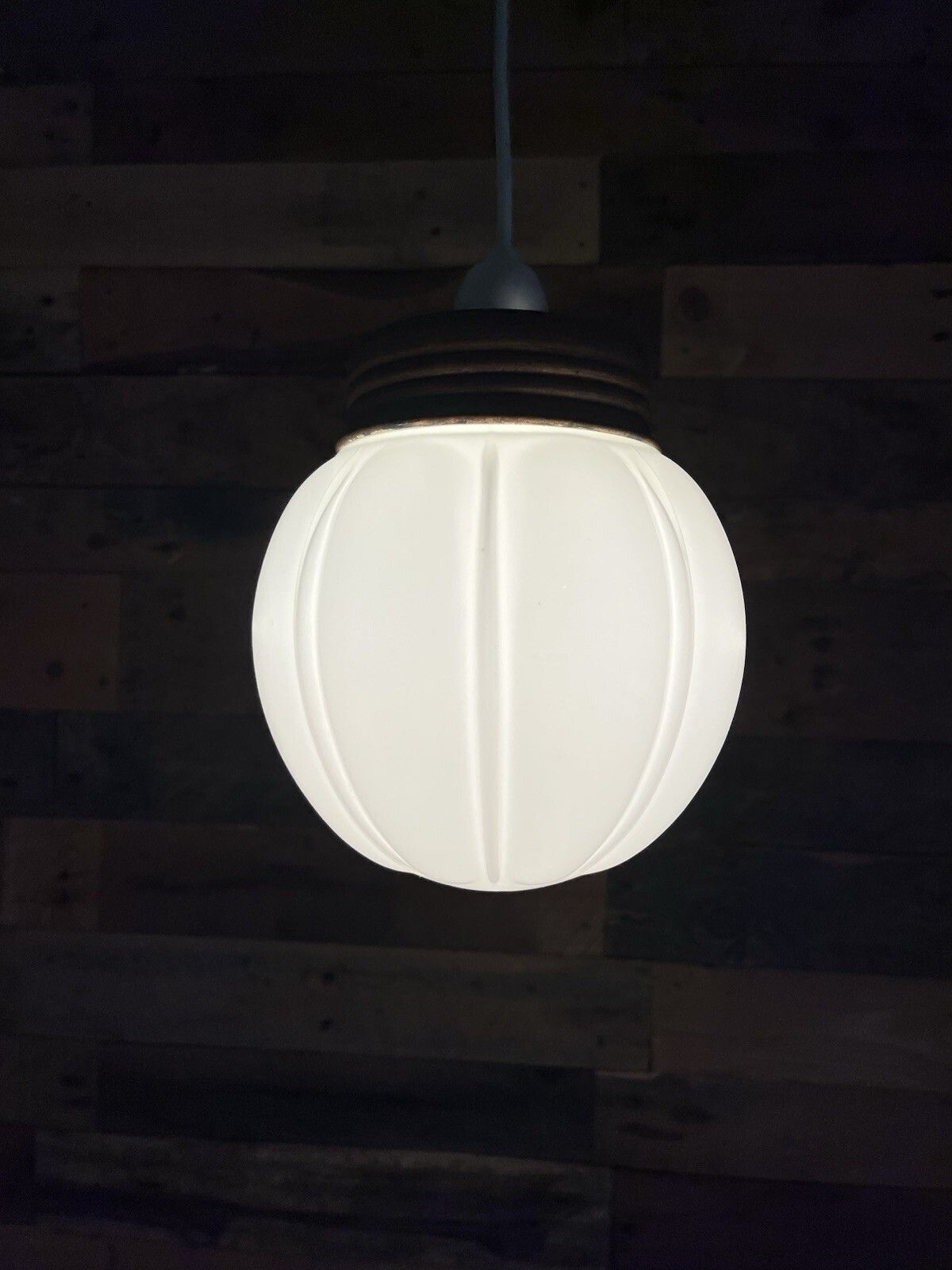 Art Deco Fluted Pumpkin Opaline Glass Globe Ceiling Light Lamp Shade & Gallery