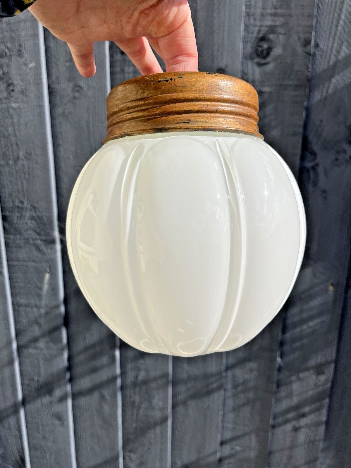 130.0 Art Deco Fluted Pumpkin Opaline Glass Globe Ceiling Light Lamp Shade & Gallery photo