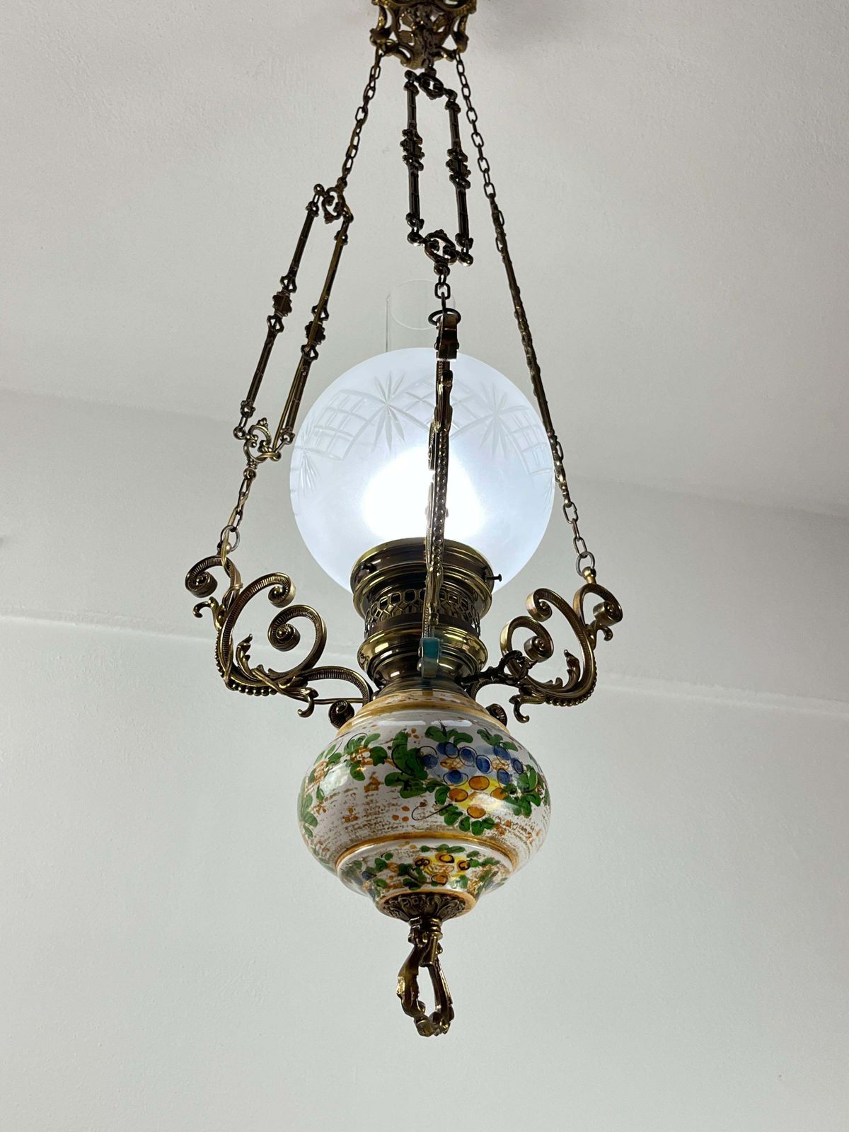 Bronze, Ceramic And Glass Chandelier, Italy, 1950s photo for sale
