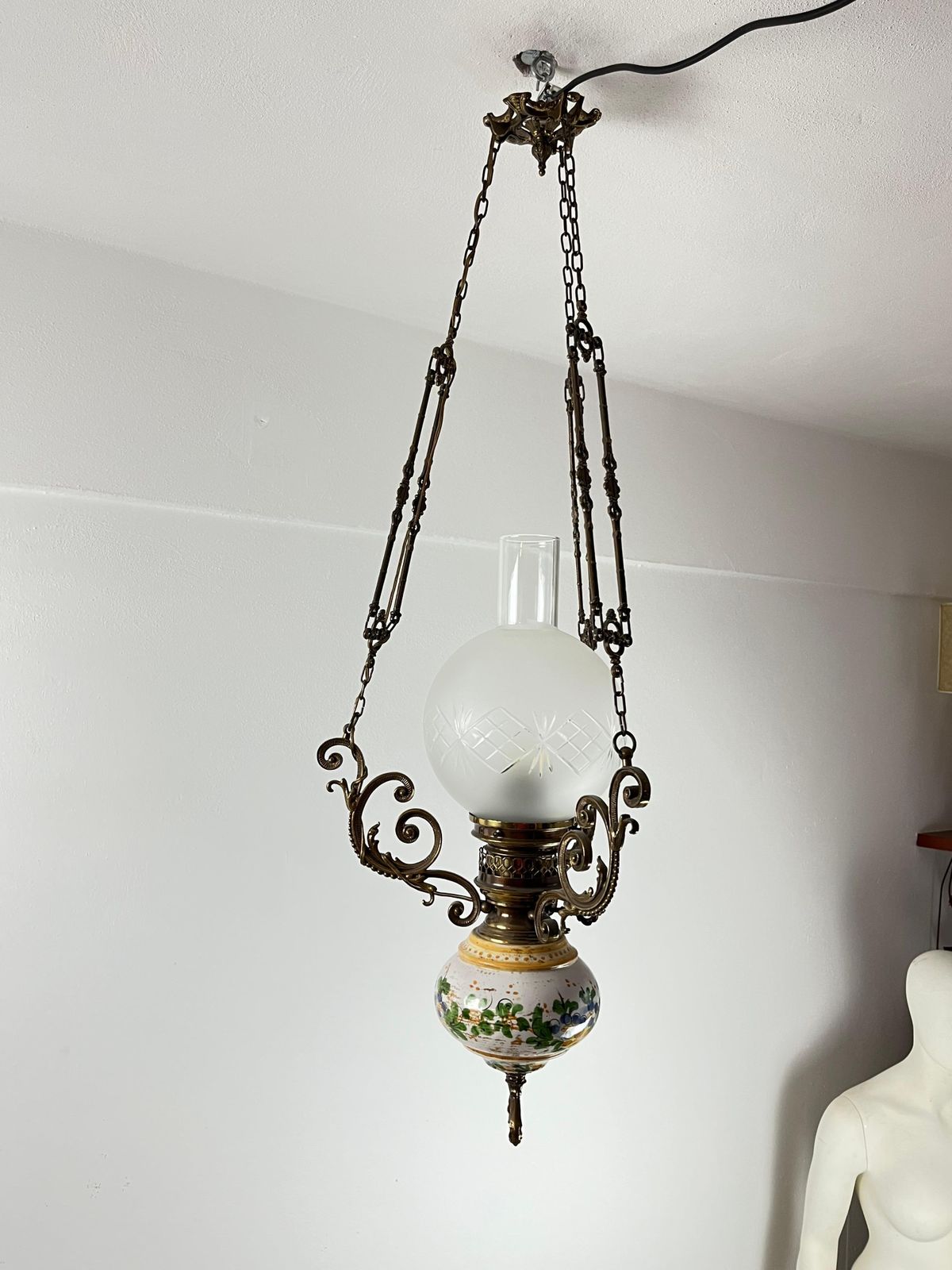 Bronze, Ceramic And Glass Chandelier, Italy, 1950s photo vinterior