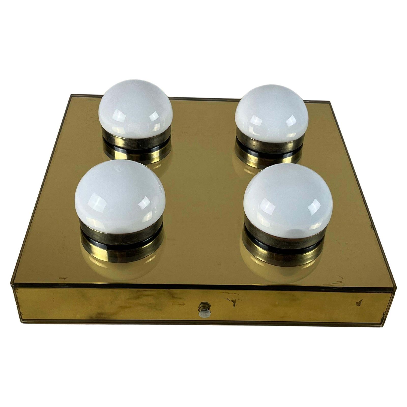 4 Light Ceiling Lamp Golden Mirror  Mid Century 1960s Italian Design