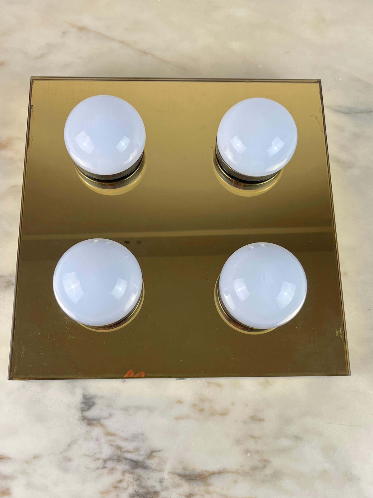 photo furniture 4 Light Ceiling Lamp Golden Mirror  Mid Century 1960s Italian Design