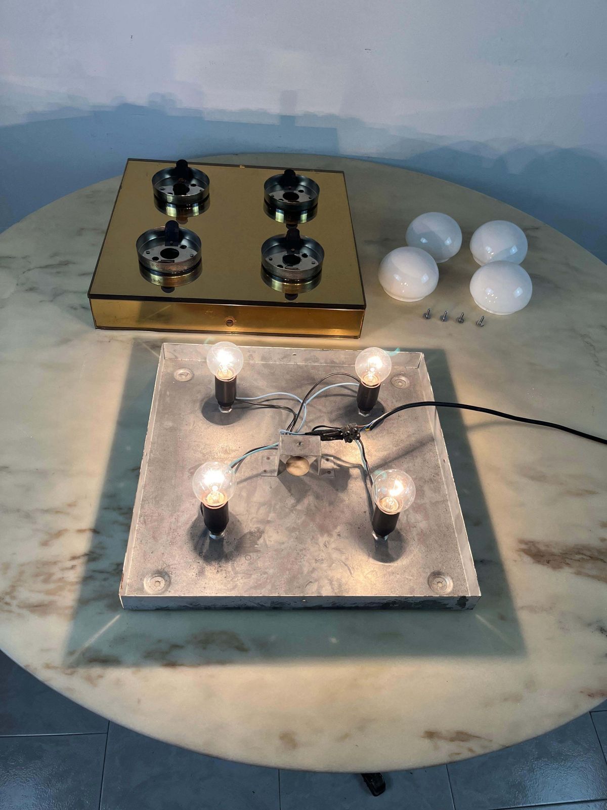 Lighting 4 Light Ceiling Lamp Golden Mirror  Mid Century 1960s Italian Design photo