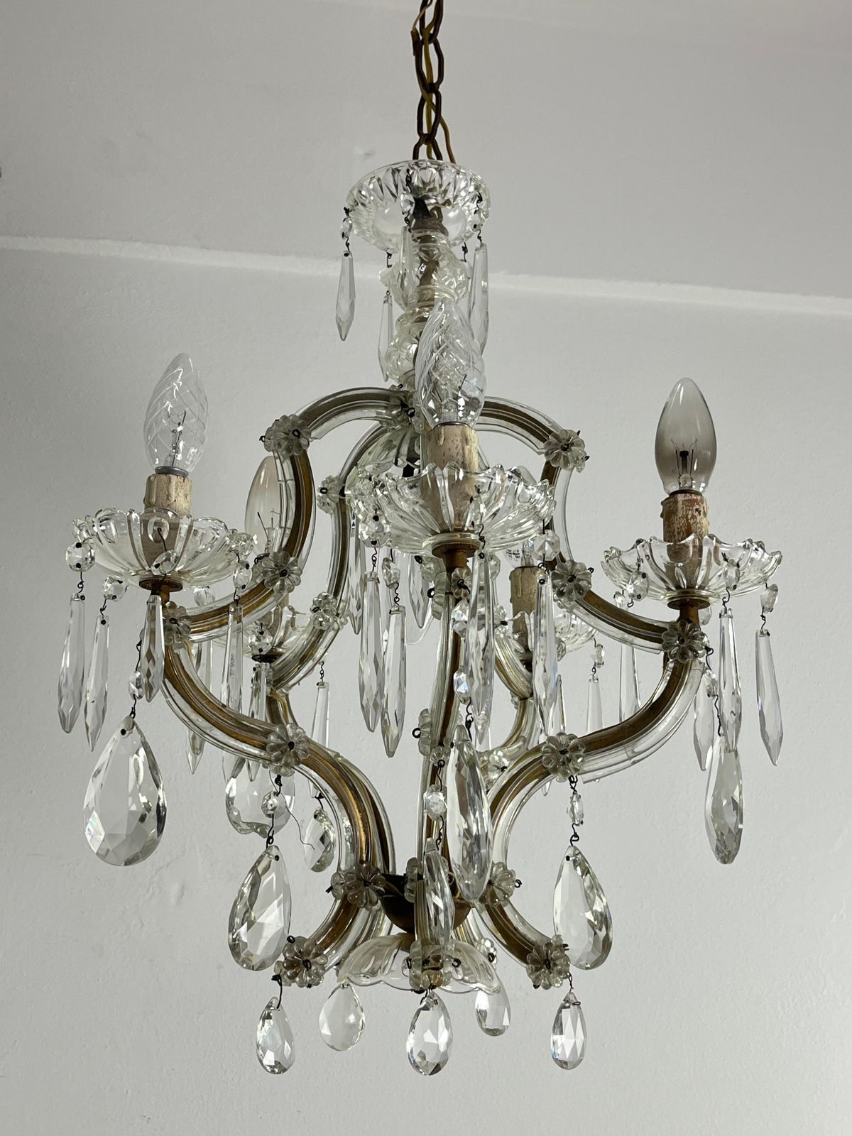 Antique Italian 5 Light Mid Century Crystal Chandelier, 1950s photo buy