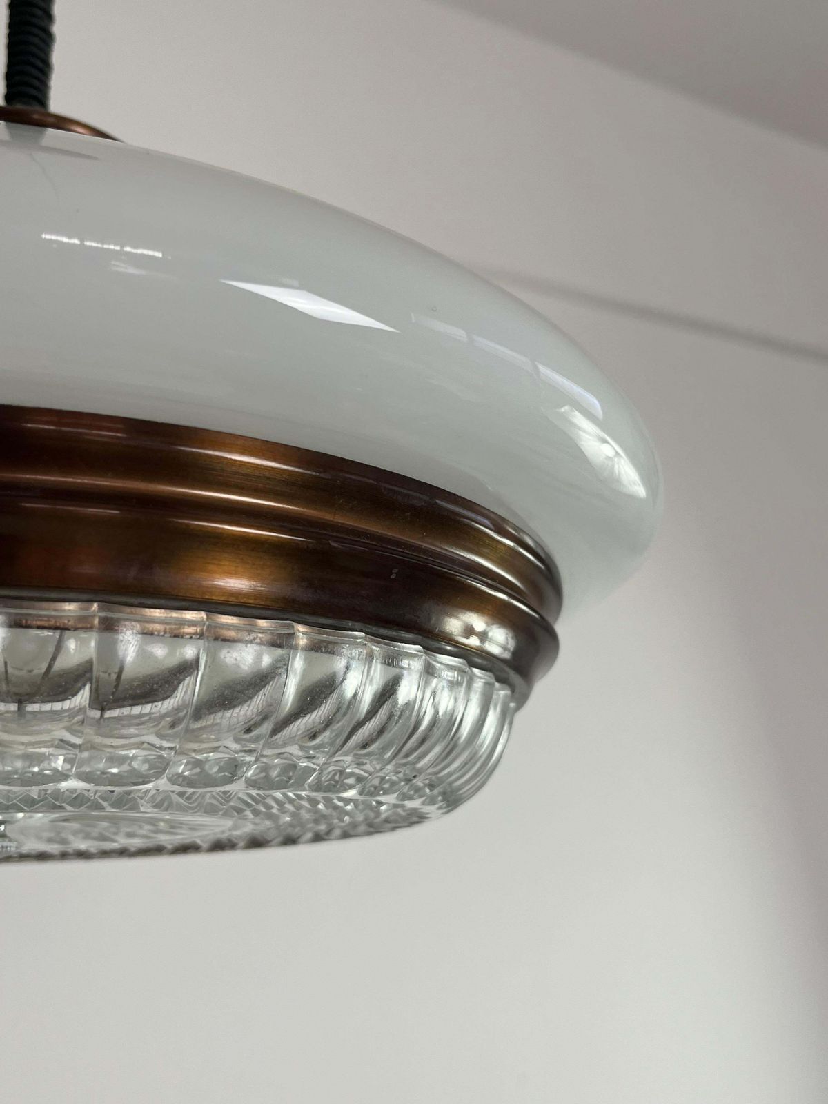 Mid Century Opaline Glass And Crystal Chandelier, 1960s photo Lighting