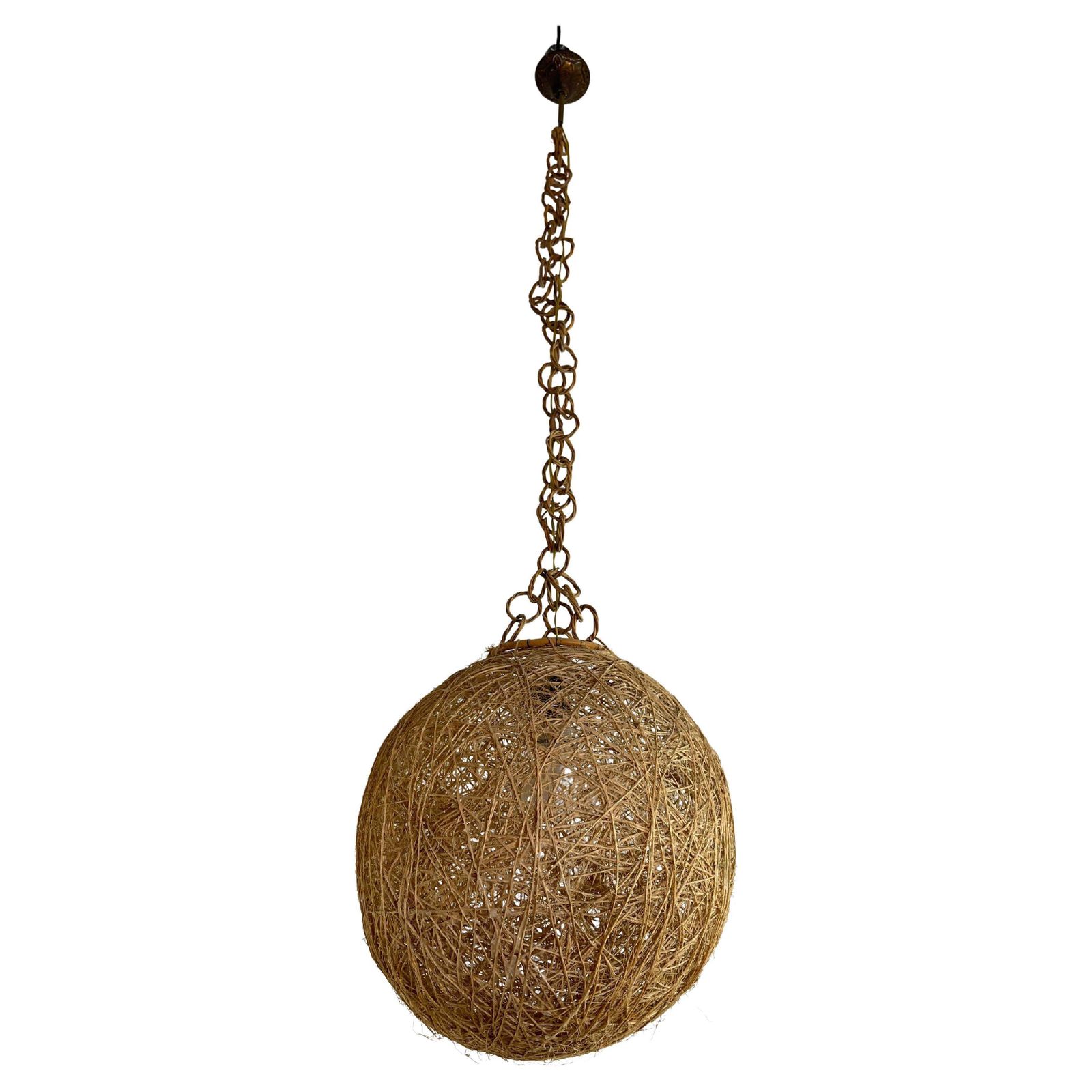 Mid Century Italian Twine And Rattan Chandelier, 1960s
