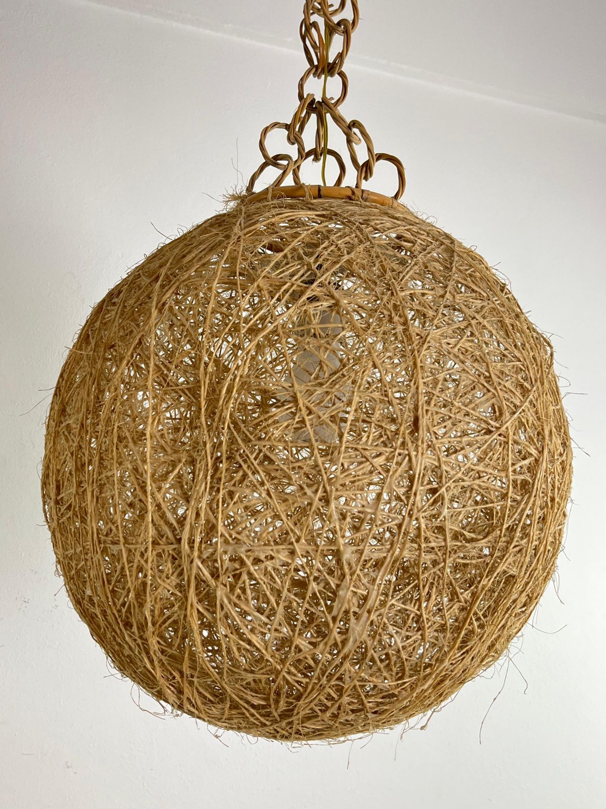 Mid Century Italian Twine And Rattan Chandelier, 1960s photo for sale