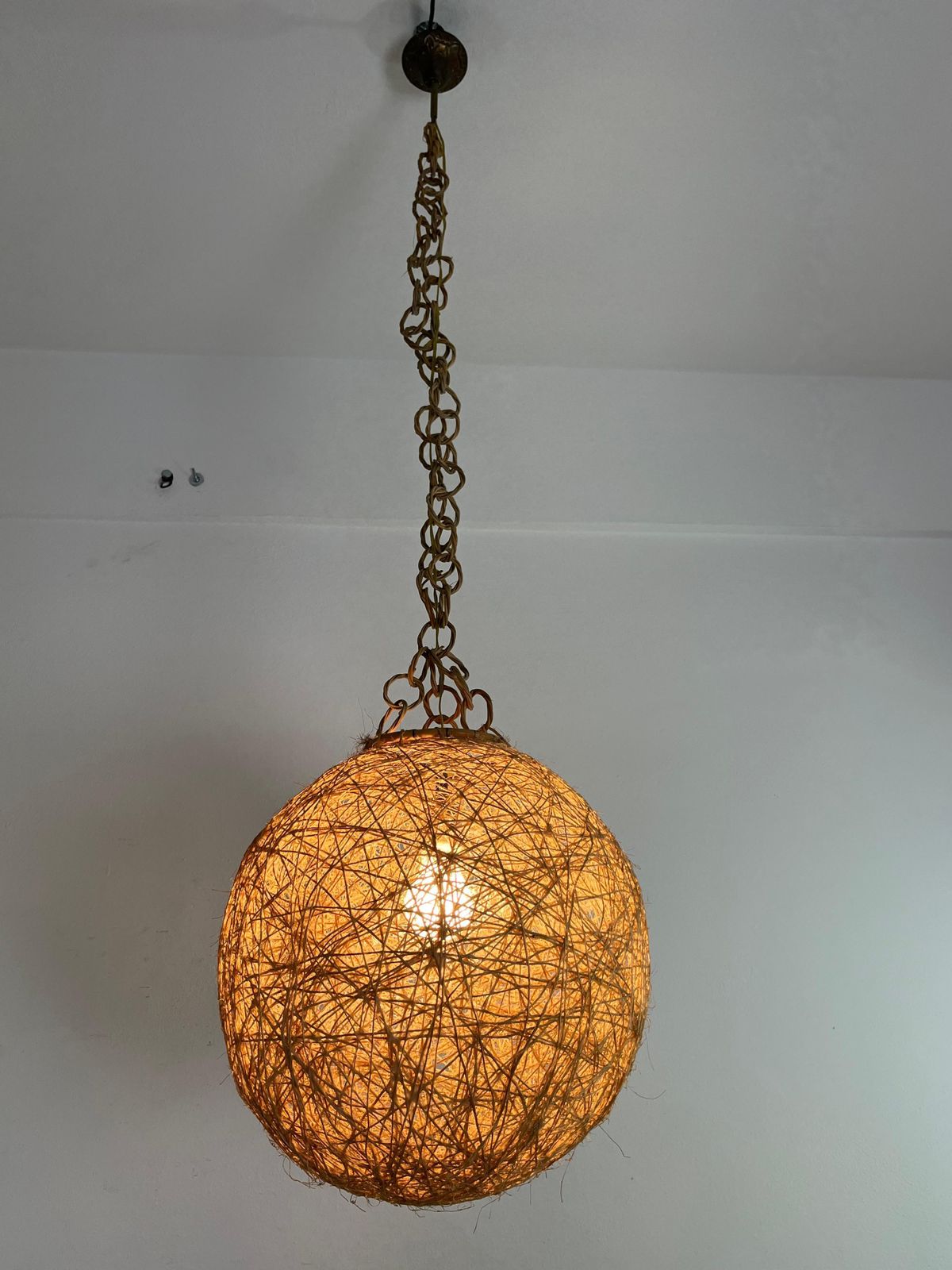 Mid Century Italian Twine And Rattan Chandelier, 1960s photo vintage