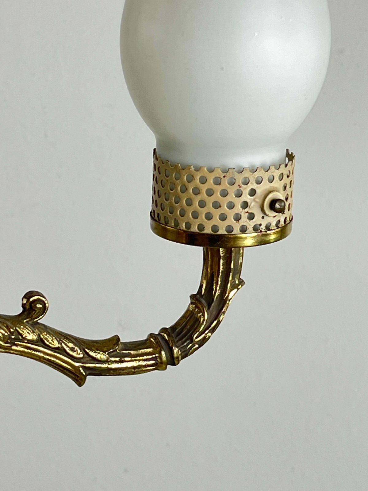 Mid Century 3 Light Brass And Glass Chandelier  Attributed To Stilnovo 1950s photo 948.0