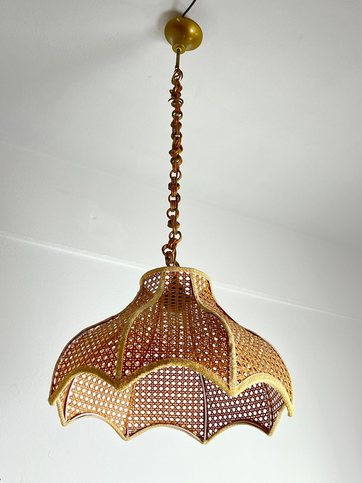 Mid Century Wicker And Rattan Chandelier Italian Design 1960s photo for sale