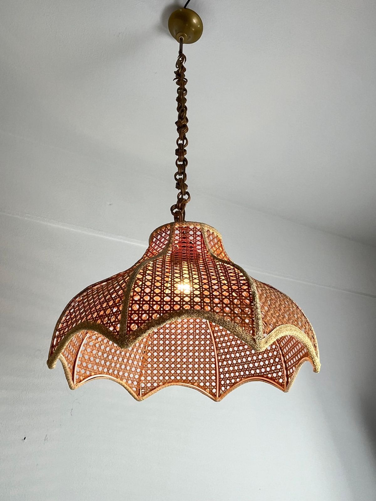 Mid Century Wicker And Rattan Chandelier Italian Design 1960s photo vinterior