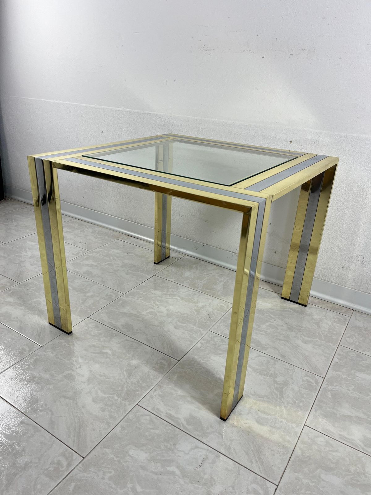 Coffee Table In Brass And Chromed Metal Attributed To Romeo Rega, 1970s photo vintage