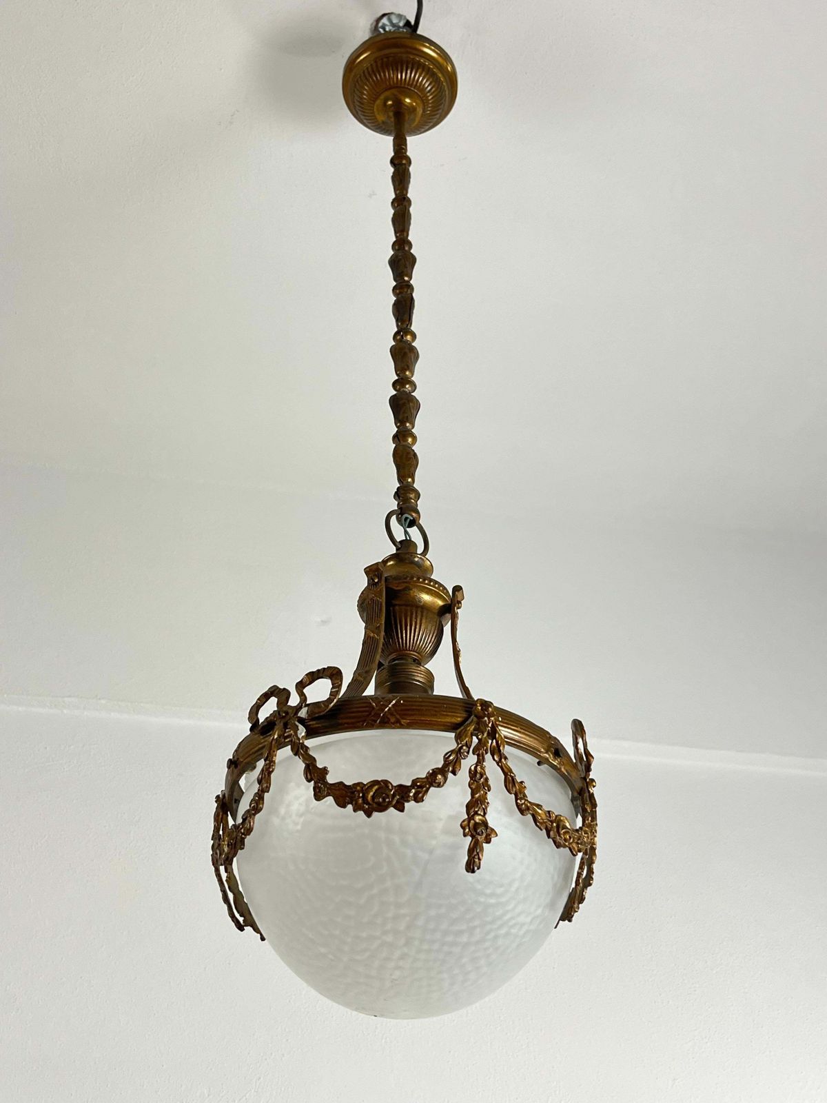 photo for sale Mid Century Bronze And Glass Empire Style Chandelier 1950s