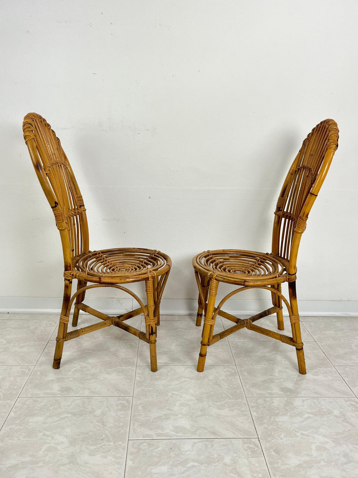 Set Of 2 Small Mid Century Bamboo Chairs, Italian Design 1950s photo Furniture