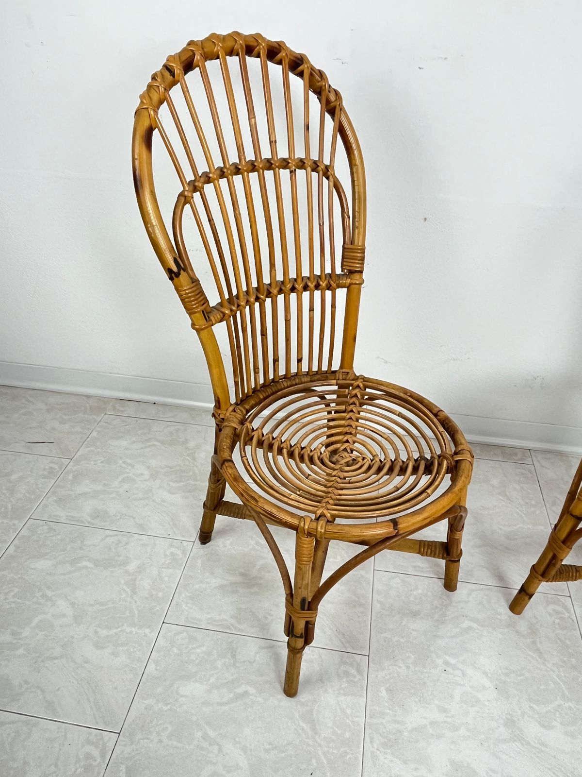 Set Of 2 Small Mid Century Bamboo Chairs, Italian Design 1950s photo vinterior