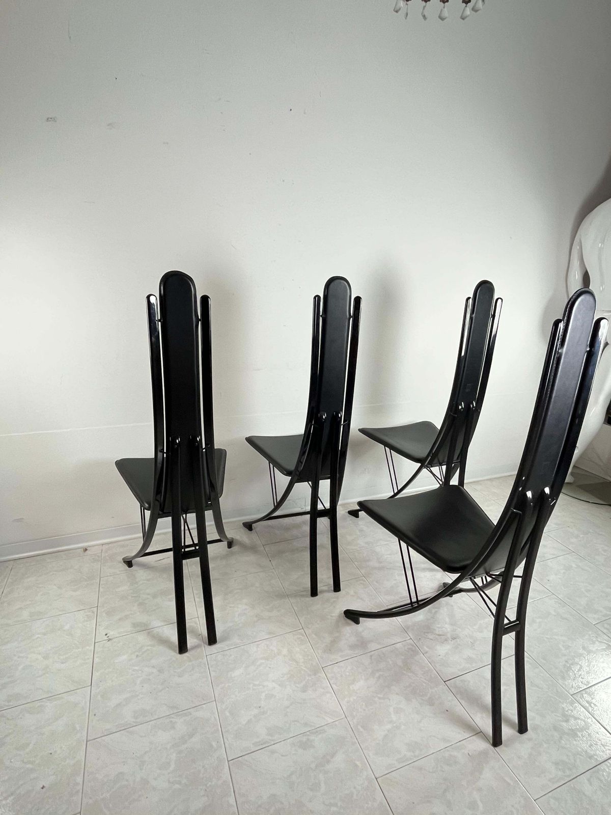 Vintage Set Of 4 Steel And Leather Chairs Attributed To Recanatini 1980s photo Furniture