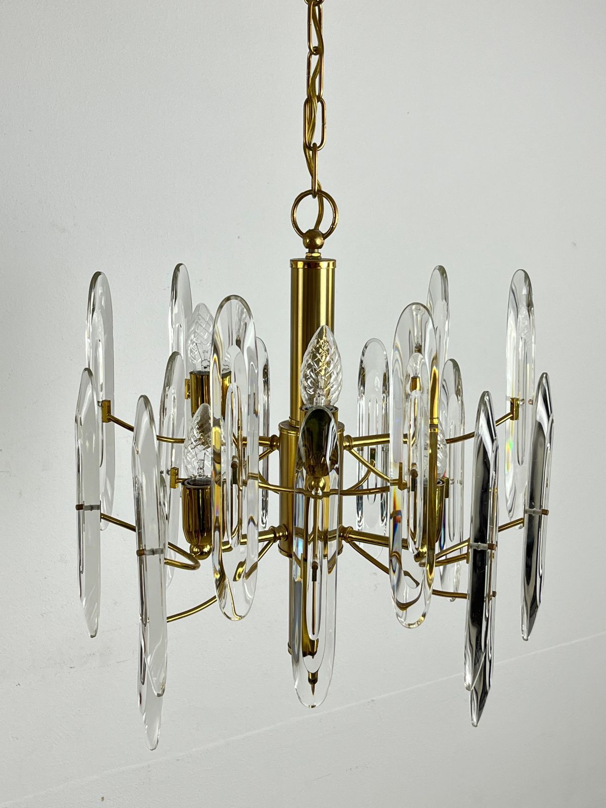 Mid Century 6 Light Brass And Crystal Chandelier Attributed To Sciolari 1960s photo furniture