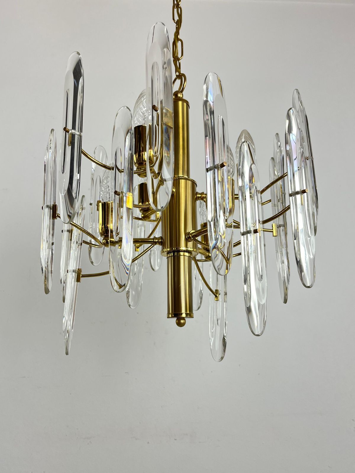 Mid Century 6 Light Brass And Crystal Chandelier Attributed To Sciolari 1960s photo buy