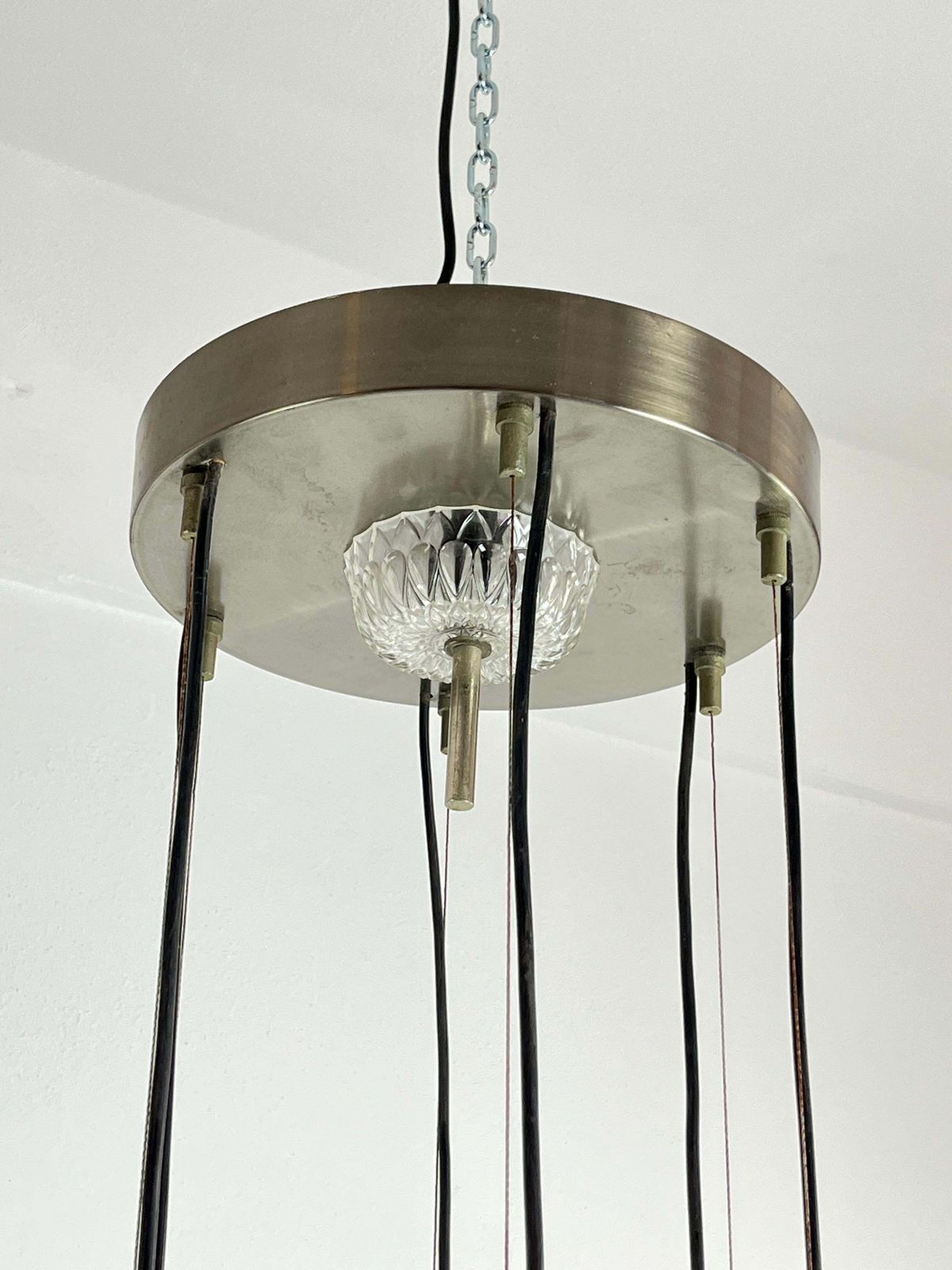 6 Light Cascade Steel And Crystal Chandelier 1970s Italian Design photo 845.0