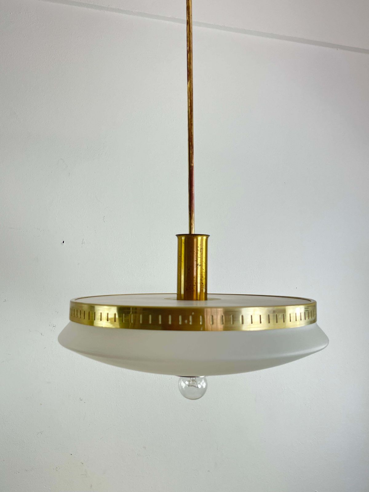 Mid Century Stilux Milano Chandelier In Opaline Glass, Perspex And Brass 1960s photo Lighting