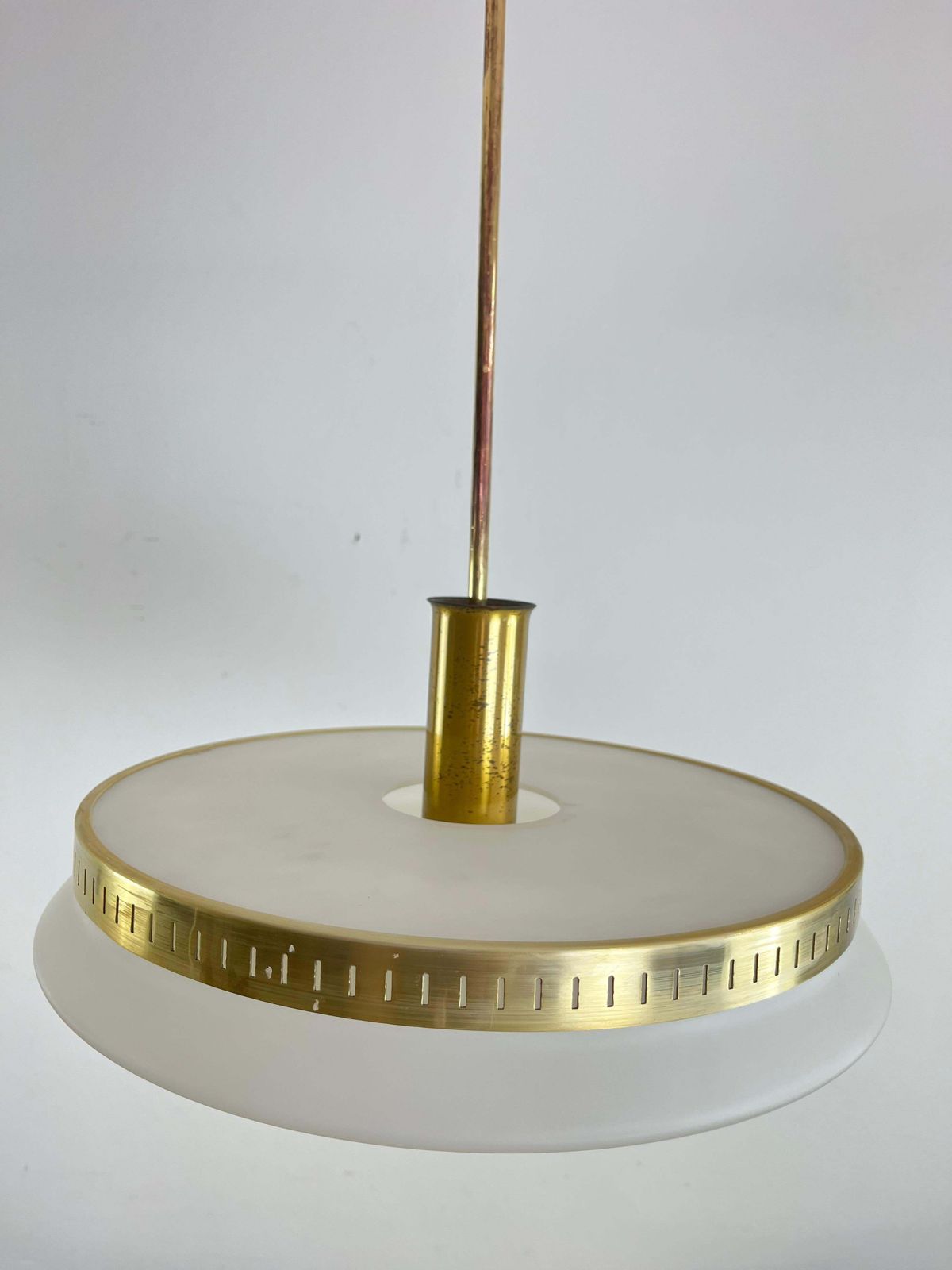 Mid Century Stilux Milano Chandelier In Opaline Glass, Perspex And Brass 1960s photo vintage