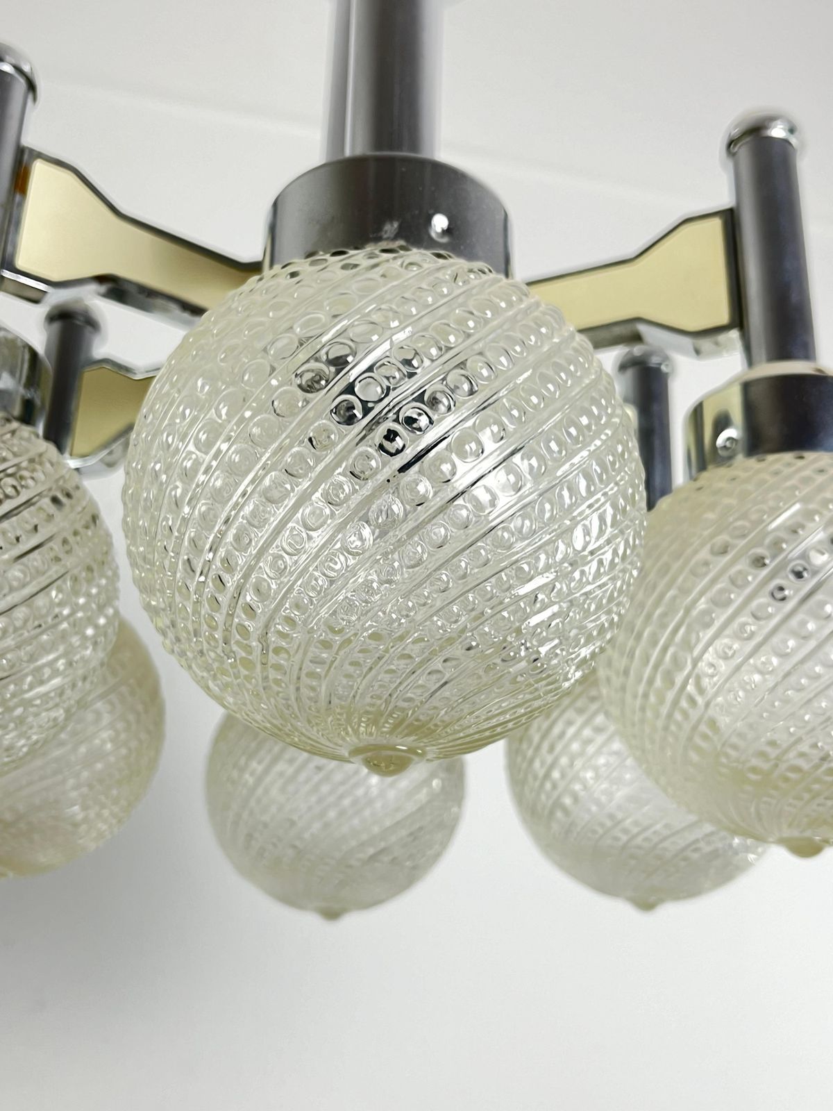 Vintage Six Light Steel And Murano Glass Chandelier Attributed To L. Frigerio photo 1878.0