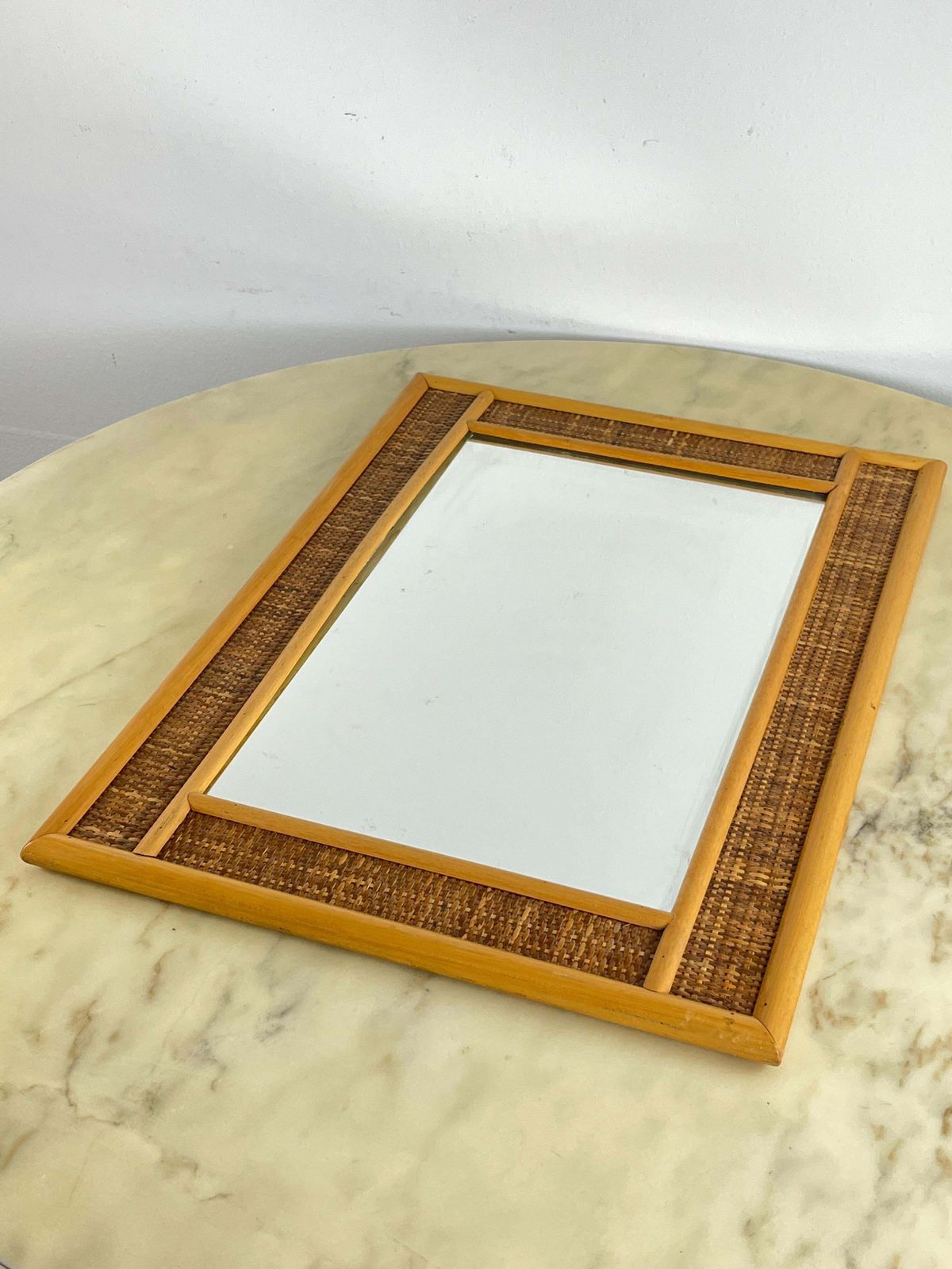 Mid Century Rattan And Bamboo Mirror 1960s Italian Design photo for sale