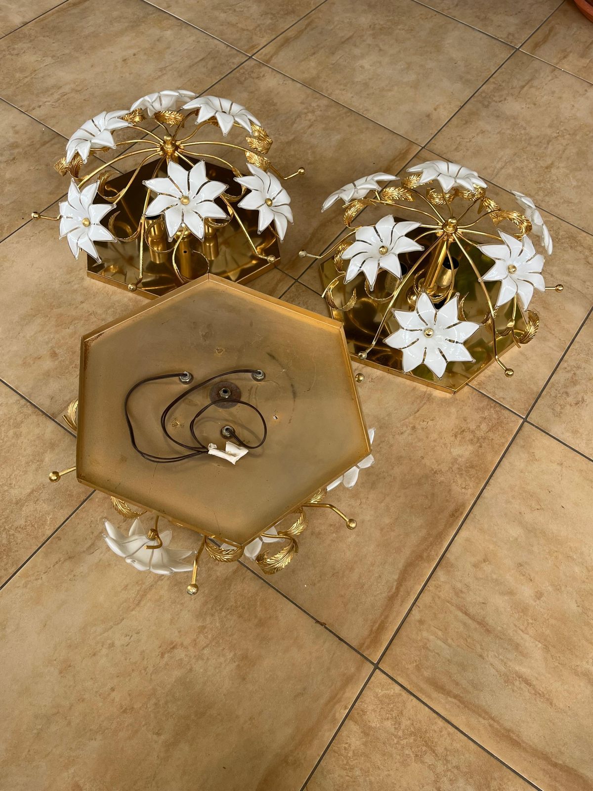 Set Of 3 Midcentury Floral Murano Glass Ceiling Lights, 1960s photo buy