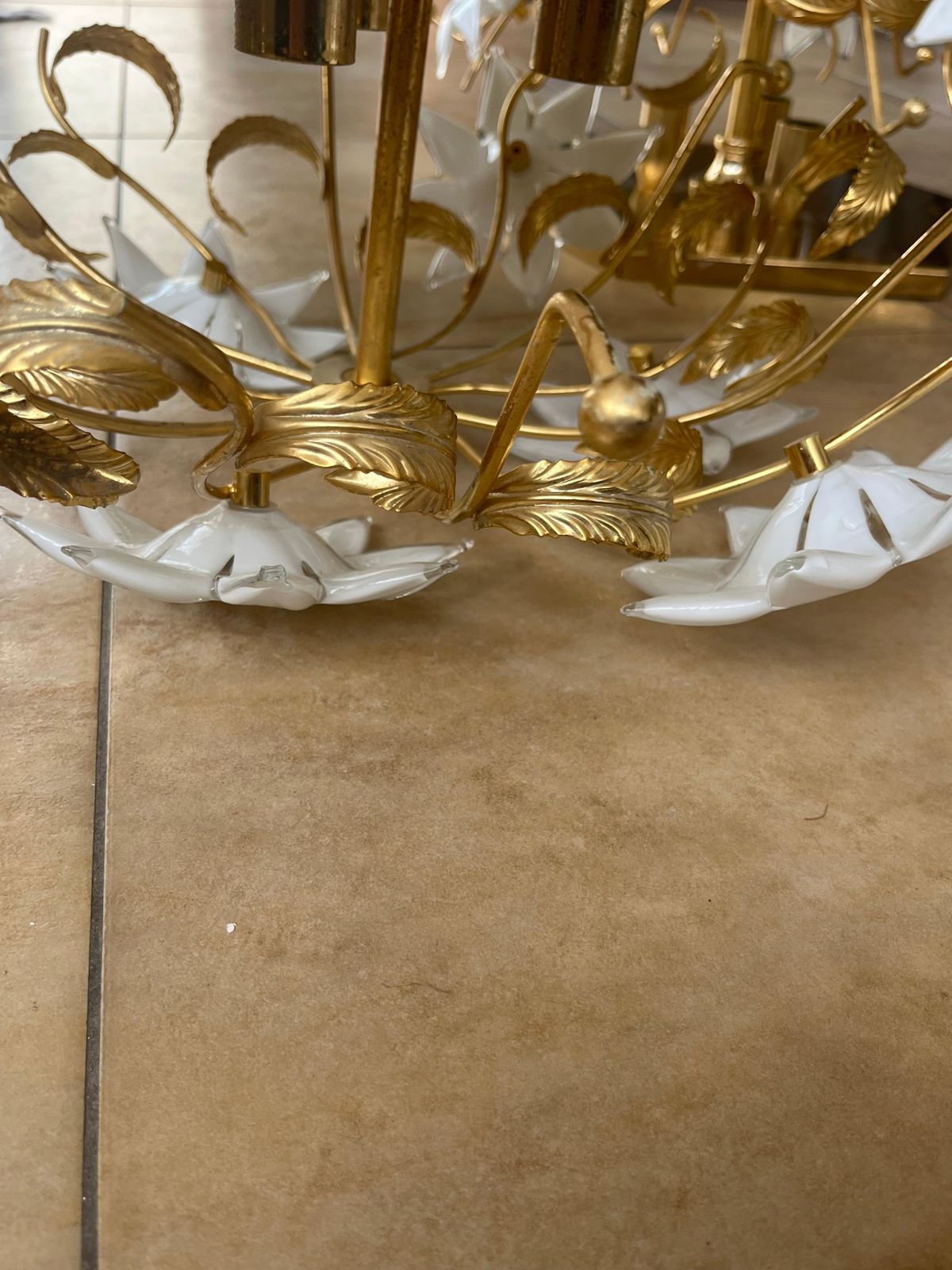 Set Of 3 Midcentury Floral Murano Glass Ceiling Lights, 1960s photo vintage