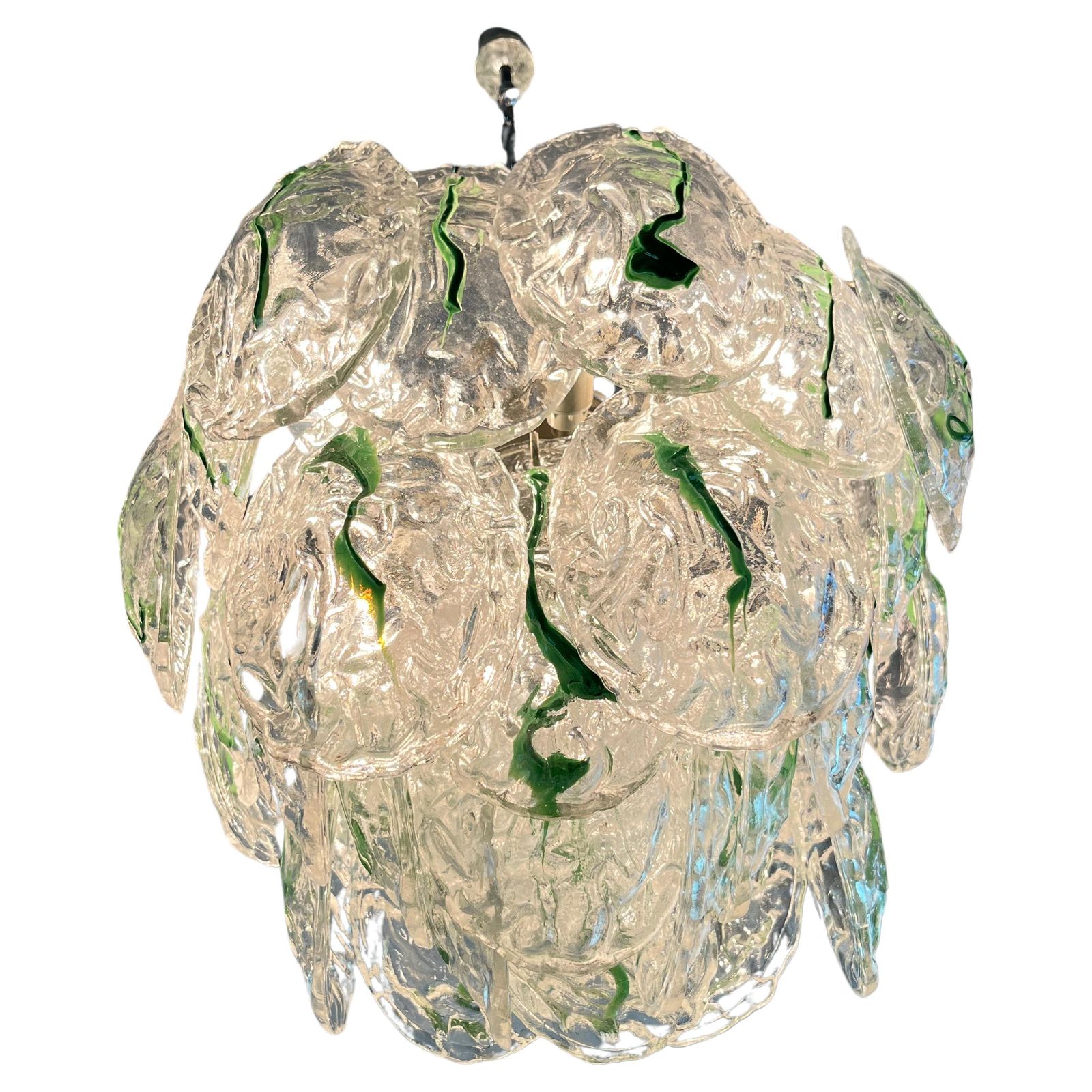 Six Light Murano Glass Chandelier Attributed To Vistosi Italian Design  1960s