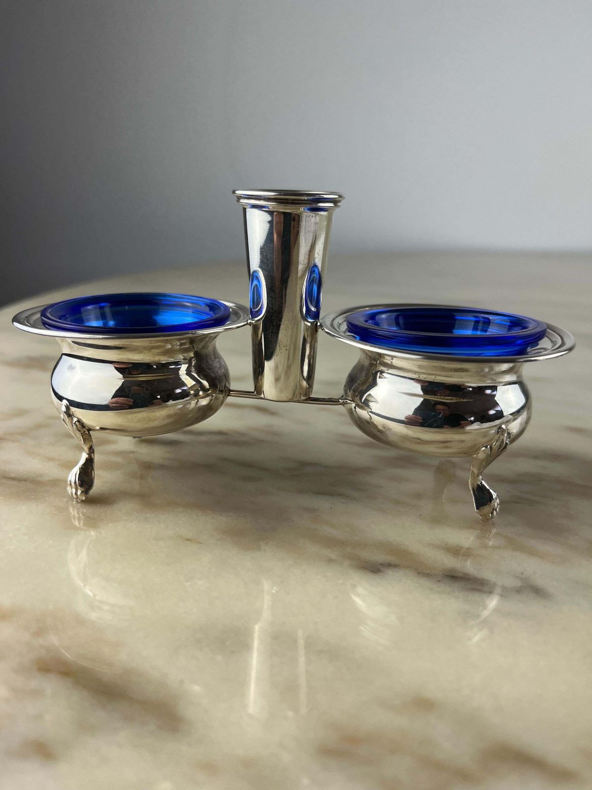 Salt/Pepper/Toothpick Set In 800 Silver And Crystal, Italy, 1990 photo buy