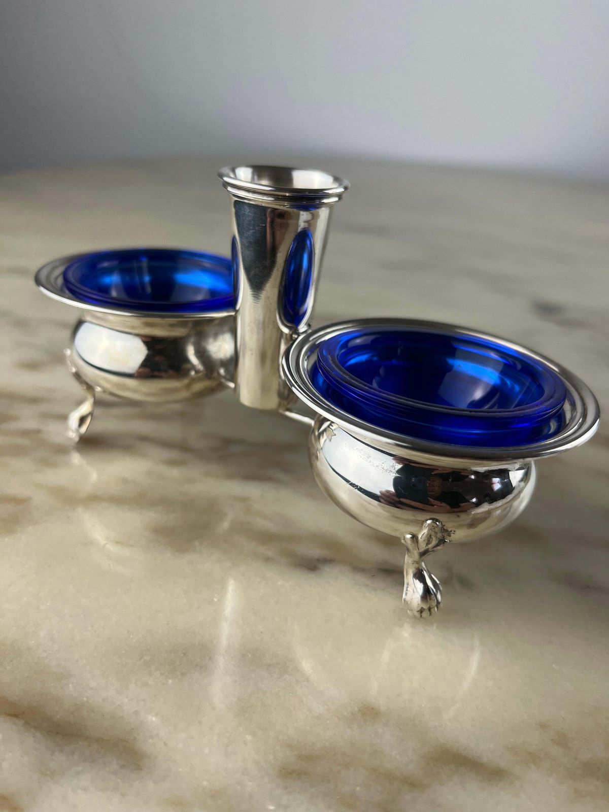 Salt/Pepper/Toothpick Set In 800 Silver And Crystal, Italy, 1990 photo vintage