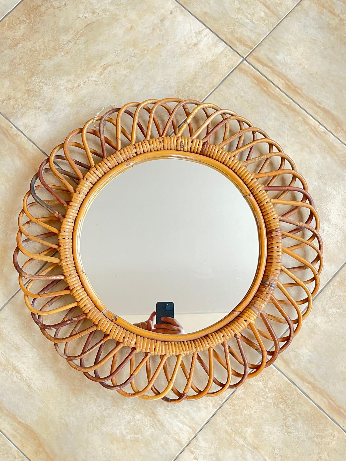 Mid Century Italian Rattan And Bamboo Mirror By Franco Albini 1960s photo Home Decor