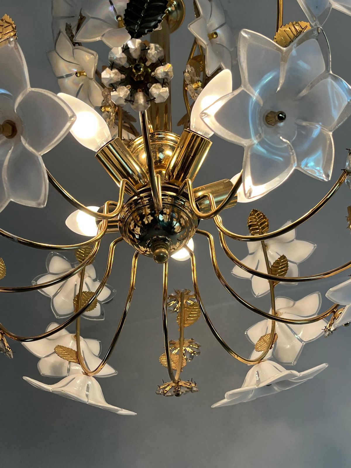 Mid Century 5 Light Murano Glass Flower Chandelier, 1960s photo vinterior