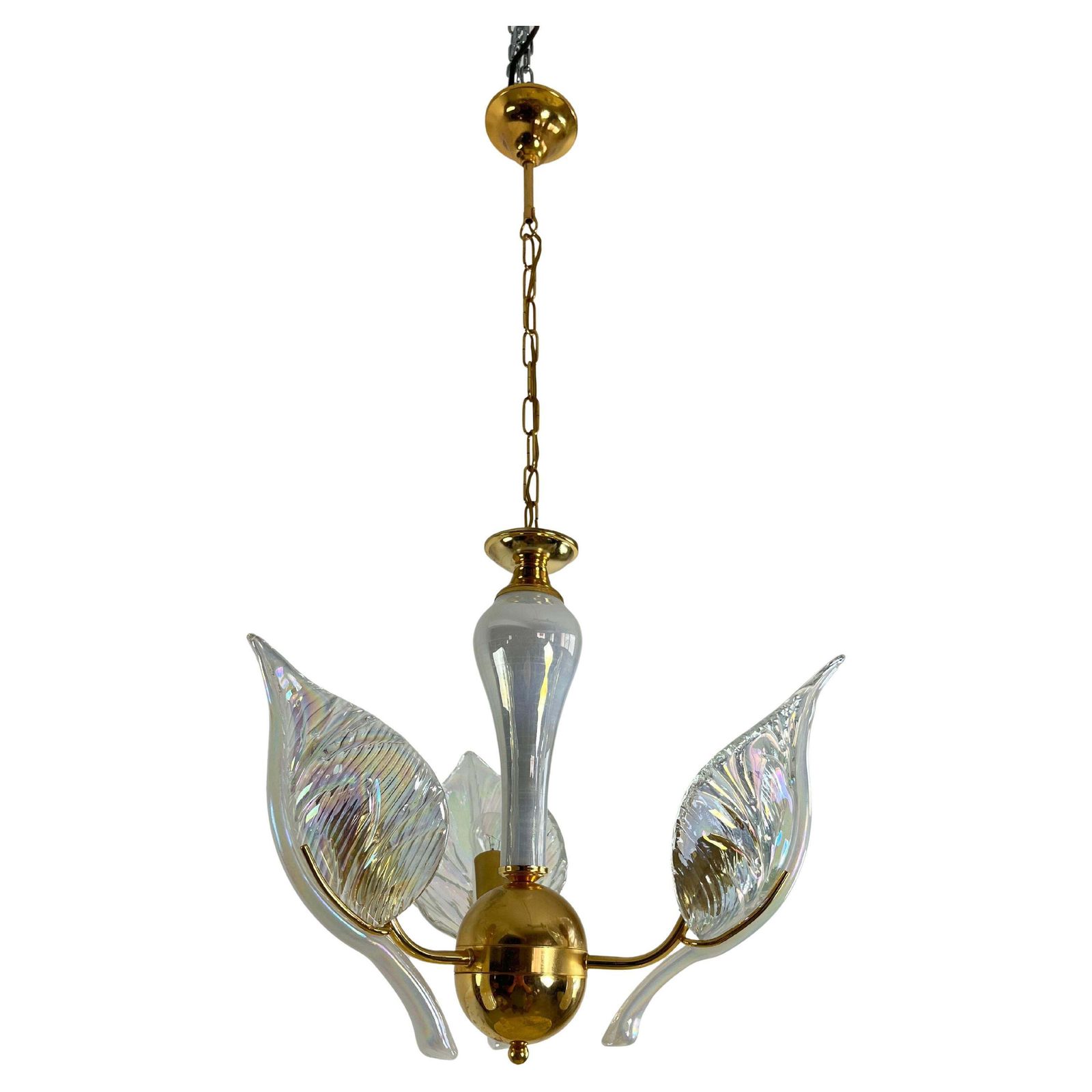 Mid Century Chandelier With Murano Glass Leaves, 1960s