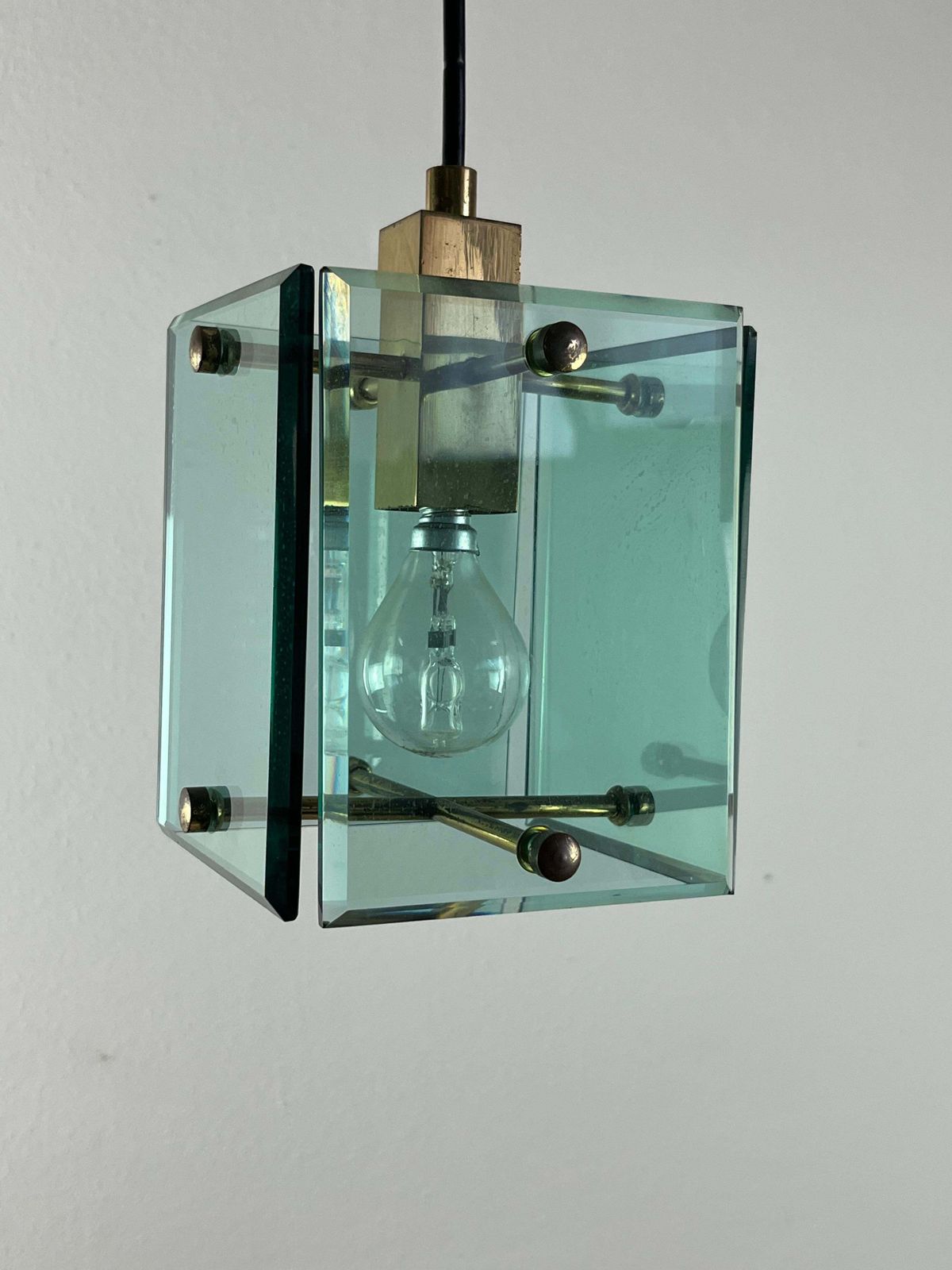 Vintage 3 Light Fontana Arte  Pendant Chandelier  1960s photo vintage