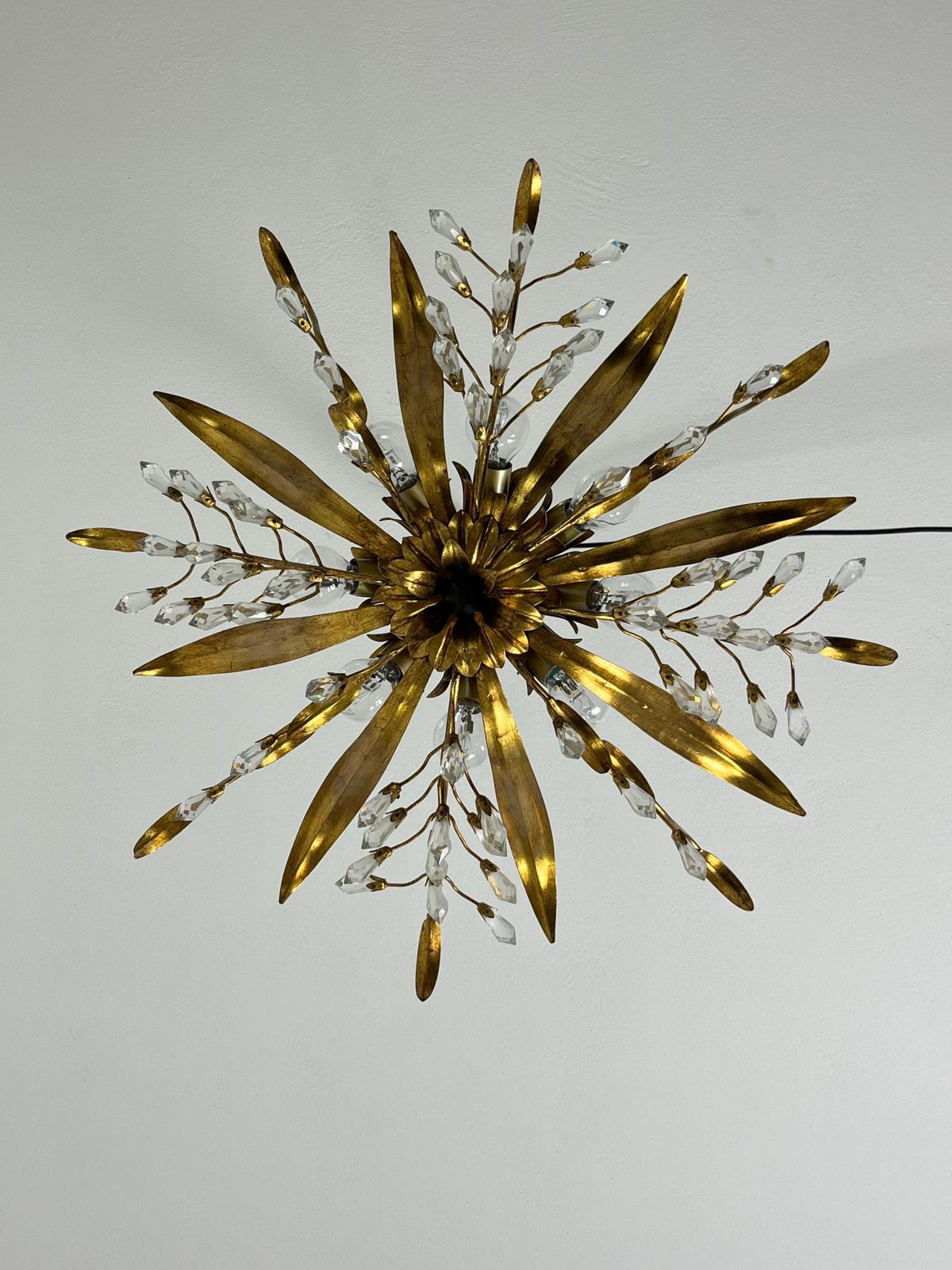 Set Of 2 Large 8 Light Mid Century Maison Baguès Crystal And Iron Ceiling Lights photo furniture
