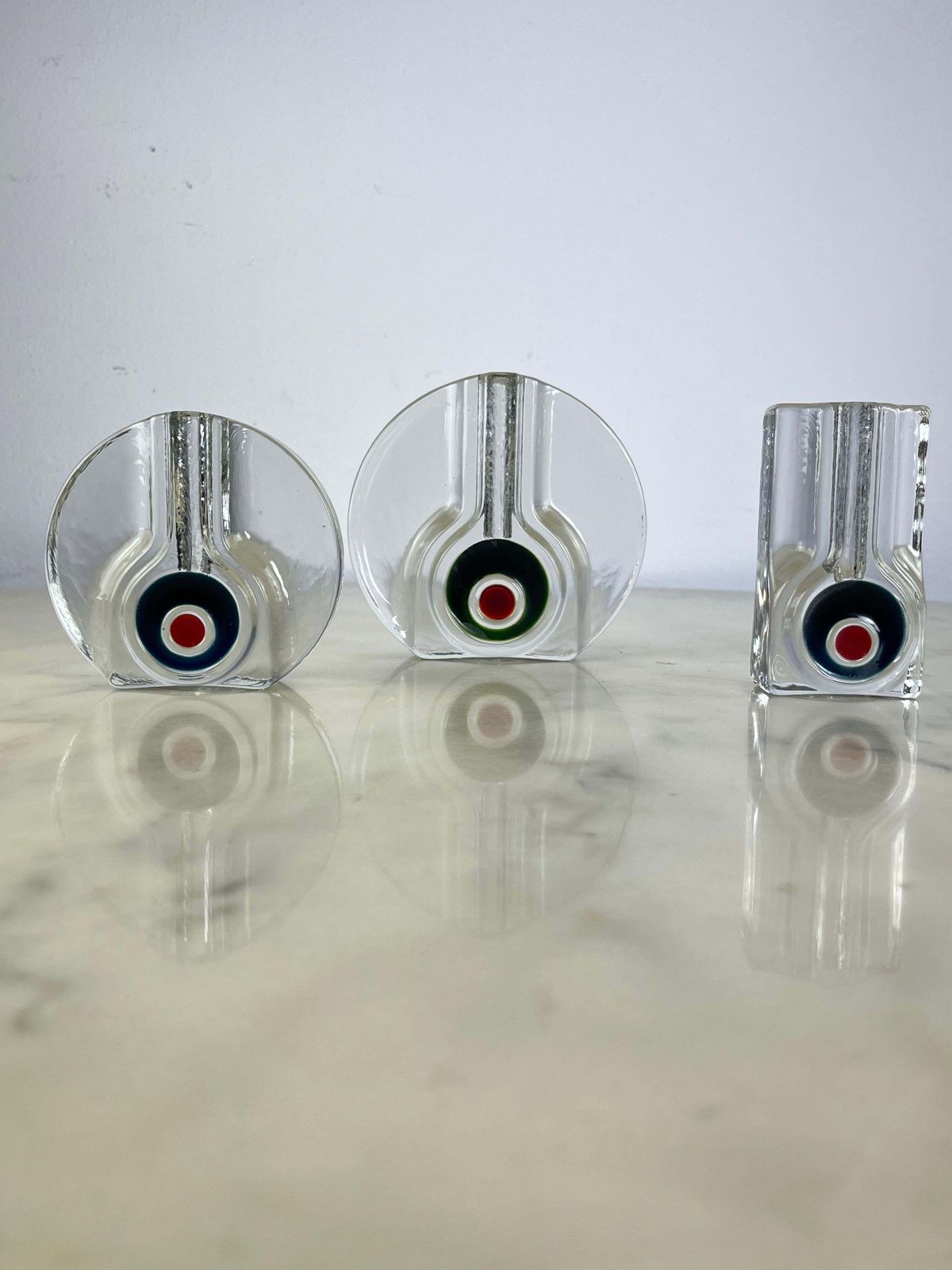photo vintage Set Of 3 Mid Century Murano Glass Single Flower Vases 1960s