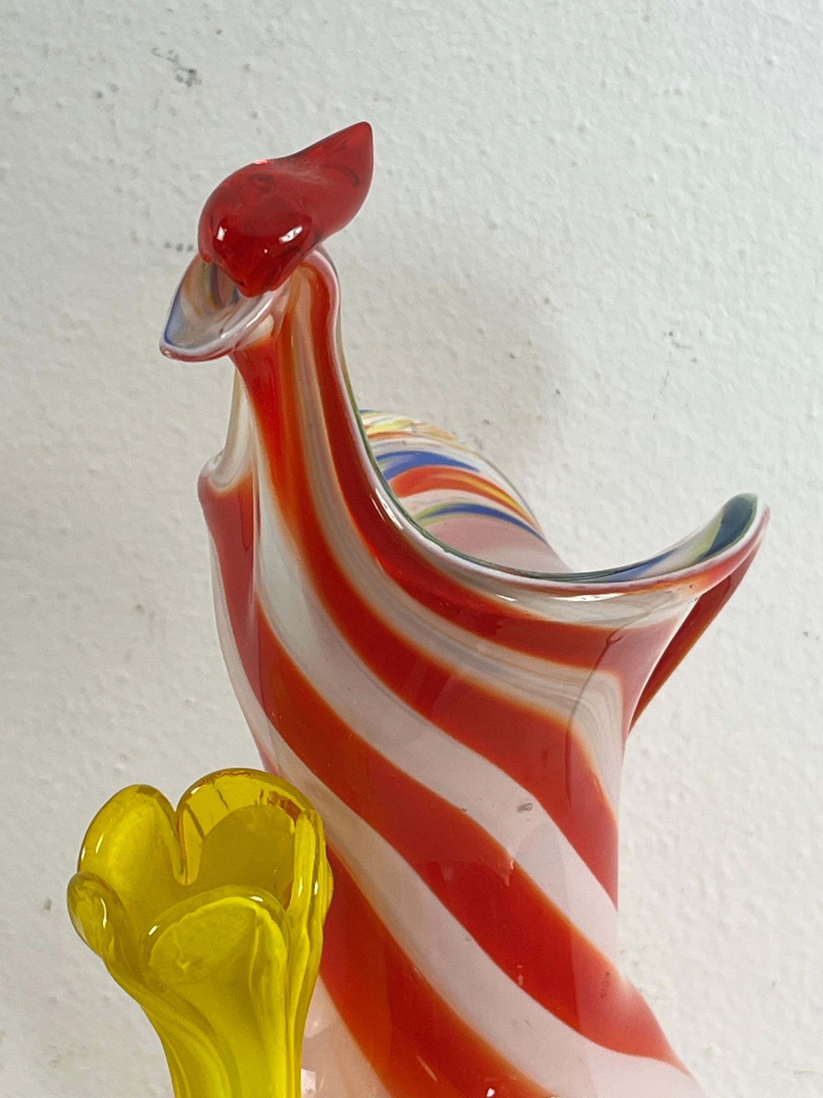 Unique Mid Century Polychrome Murano Glass Rooster And Flower Vase, 1950s photo vintage