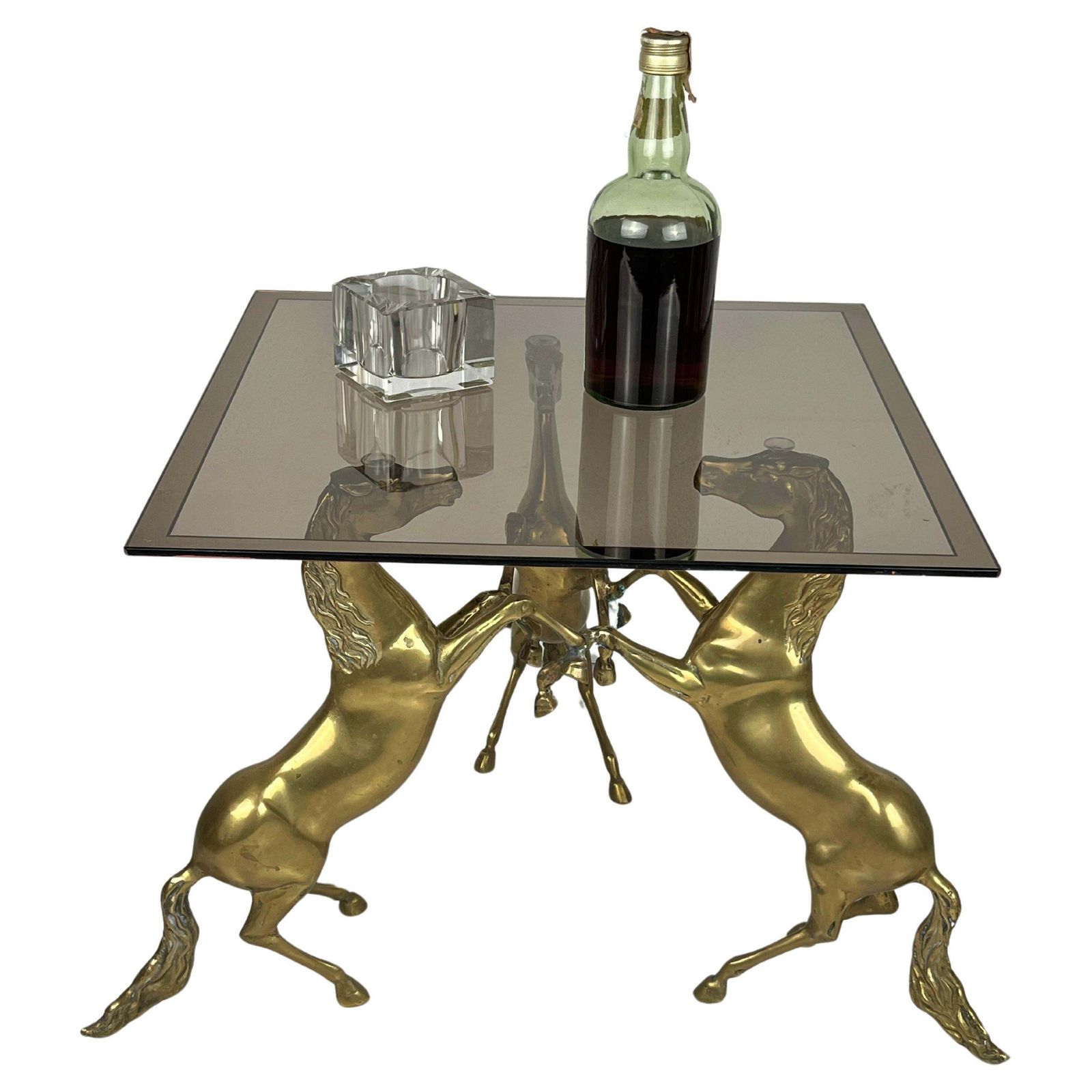 Mid Century Italian Coffee Table In Brass And Smoked Glass Top 1960s