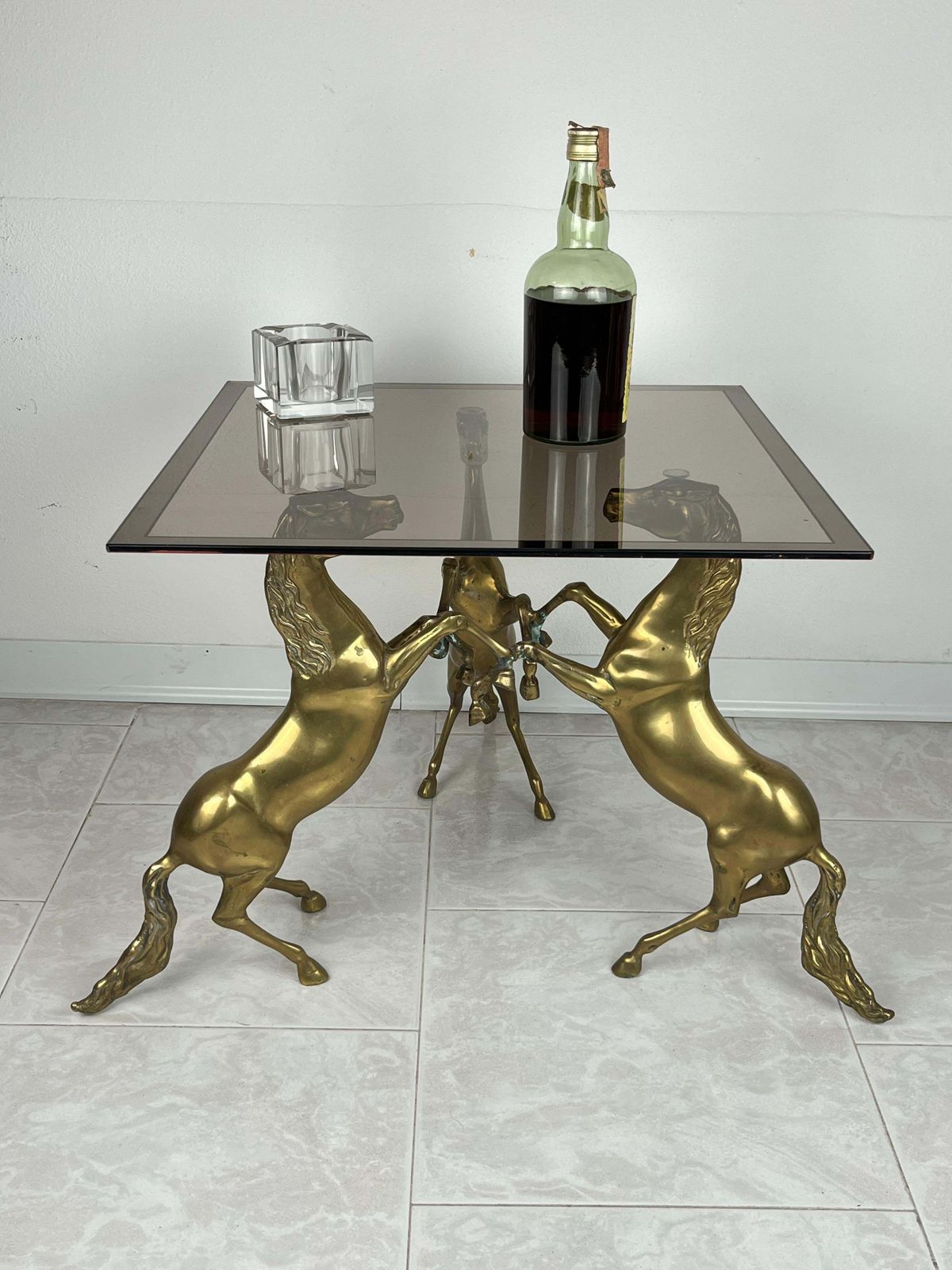 Mid Century Italian Coffee Table In Brass And Smoked Glass Top 1960s photo furniture