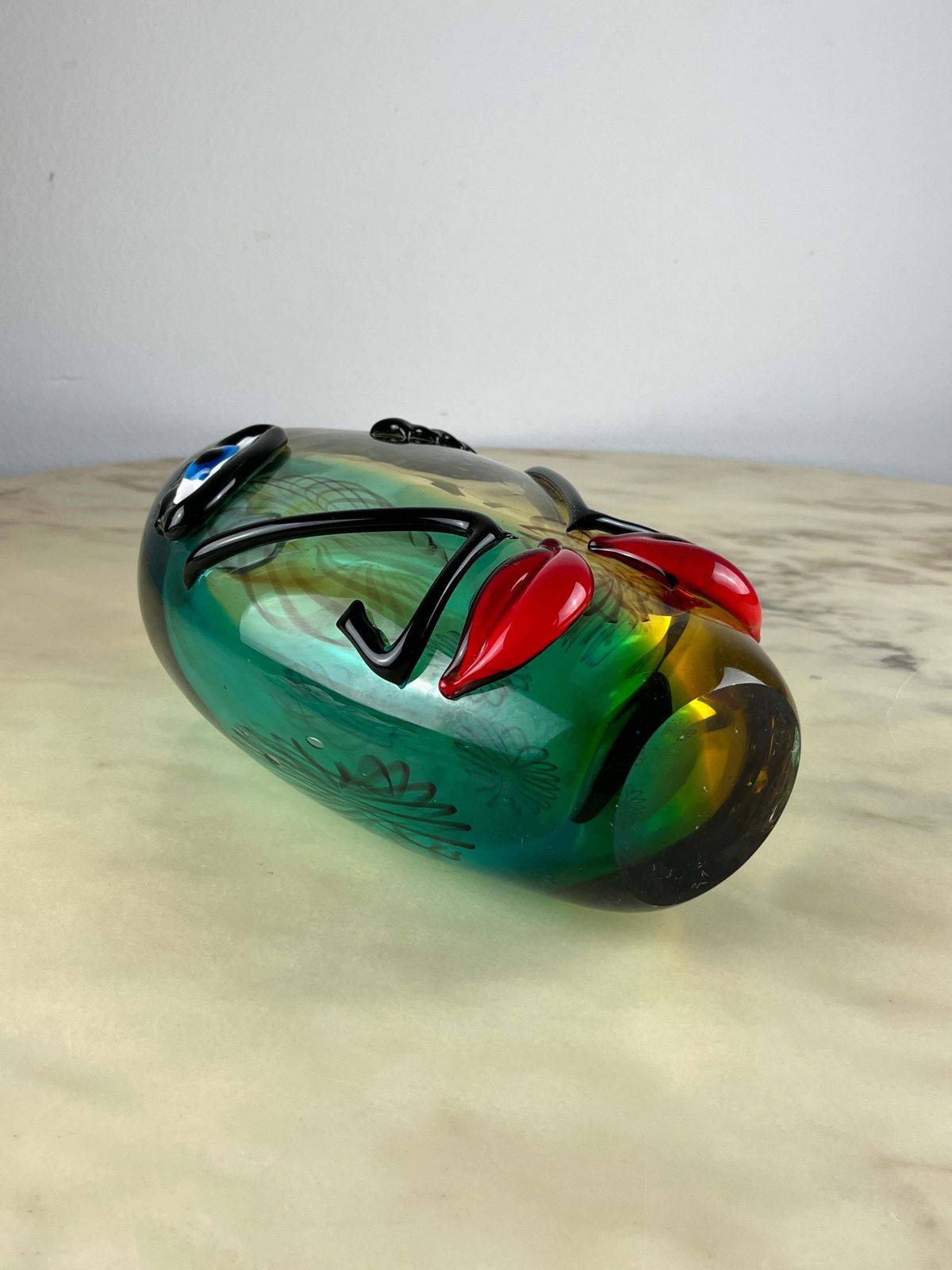 Mid Century Multicolor Murano Glass Vase Attributed To Alfredo Barbini 1980s photo buy