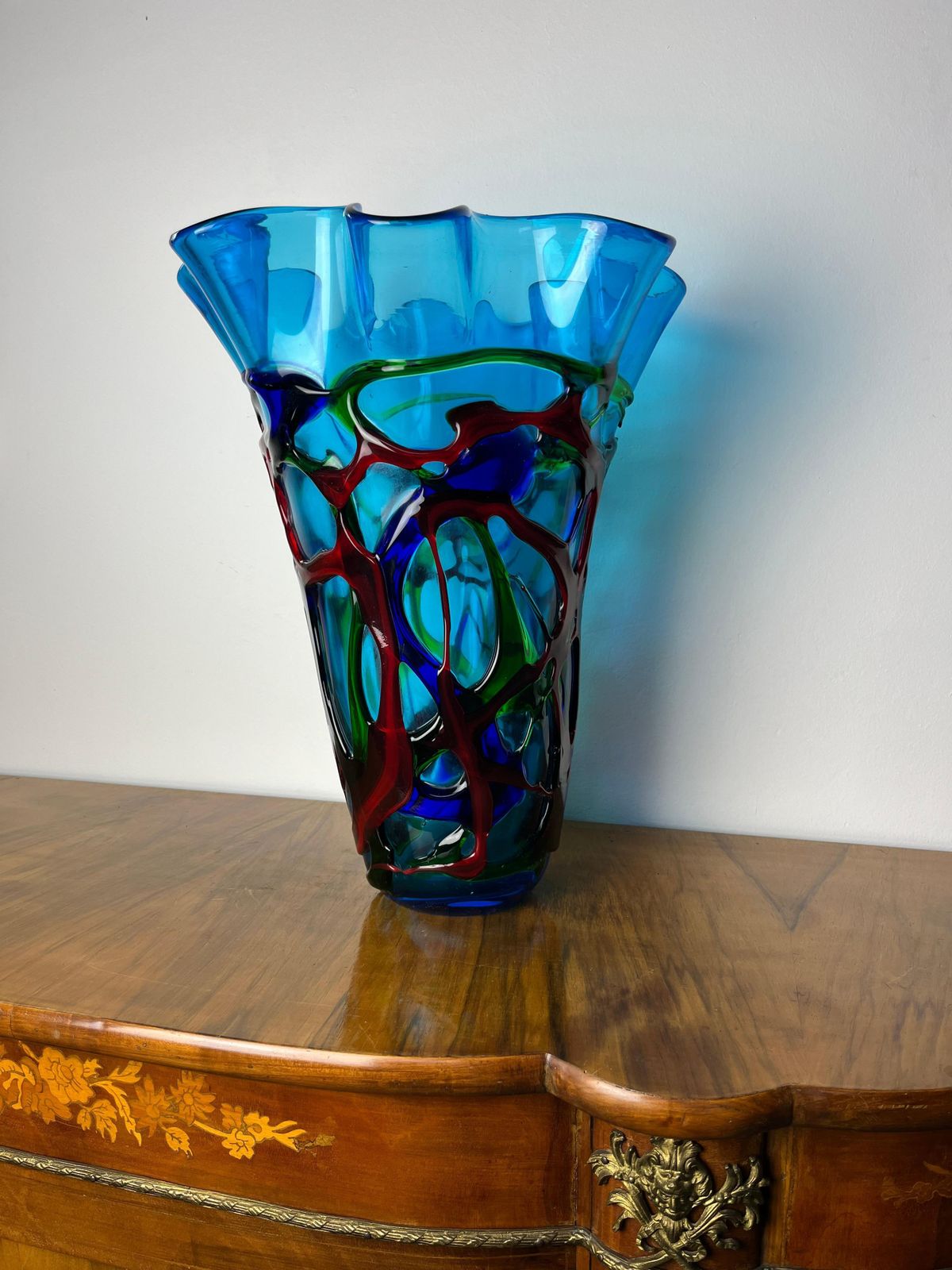 Large Maestri Muranesi Mid Century Polychrome Murano Submerged Glass Vase, 1950s photo vintage