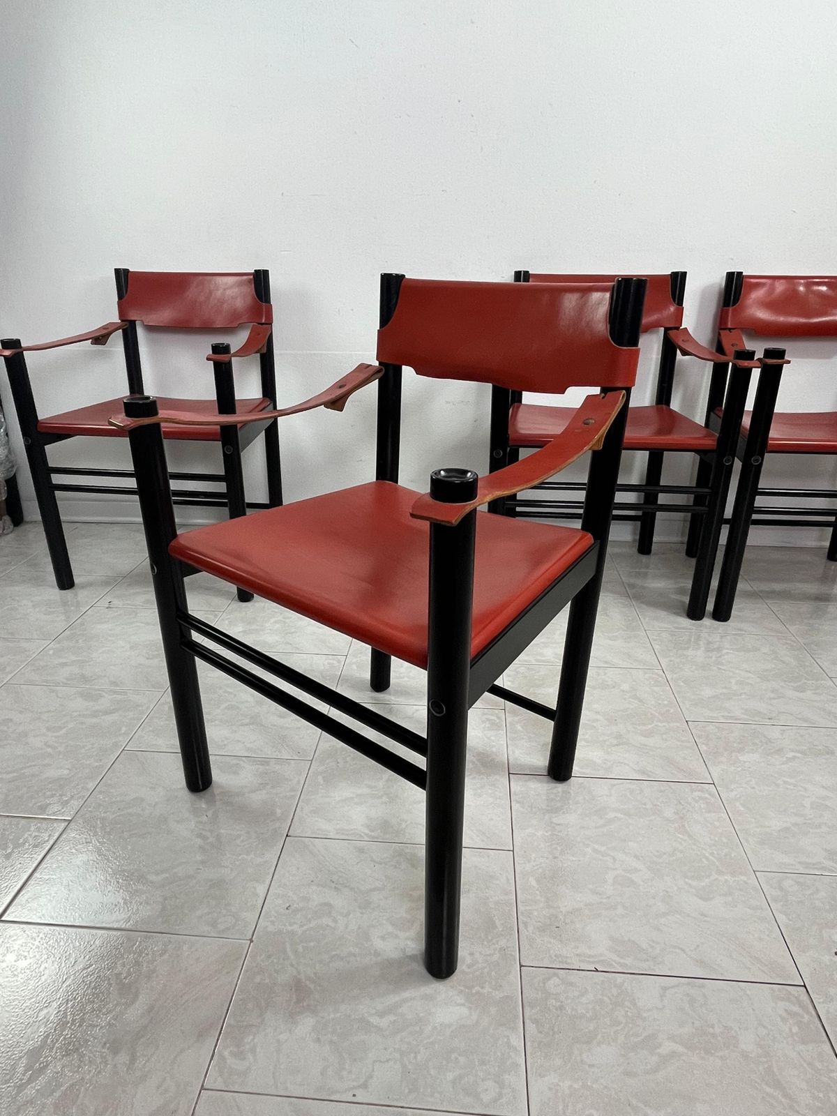 Set Of 4 Mid Century Ibisco Leather Armchairs Made In Italy 1960s photo furniture