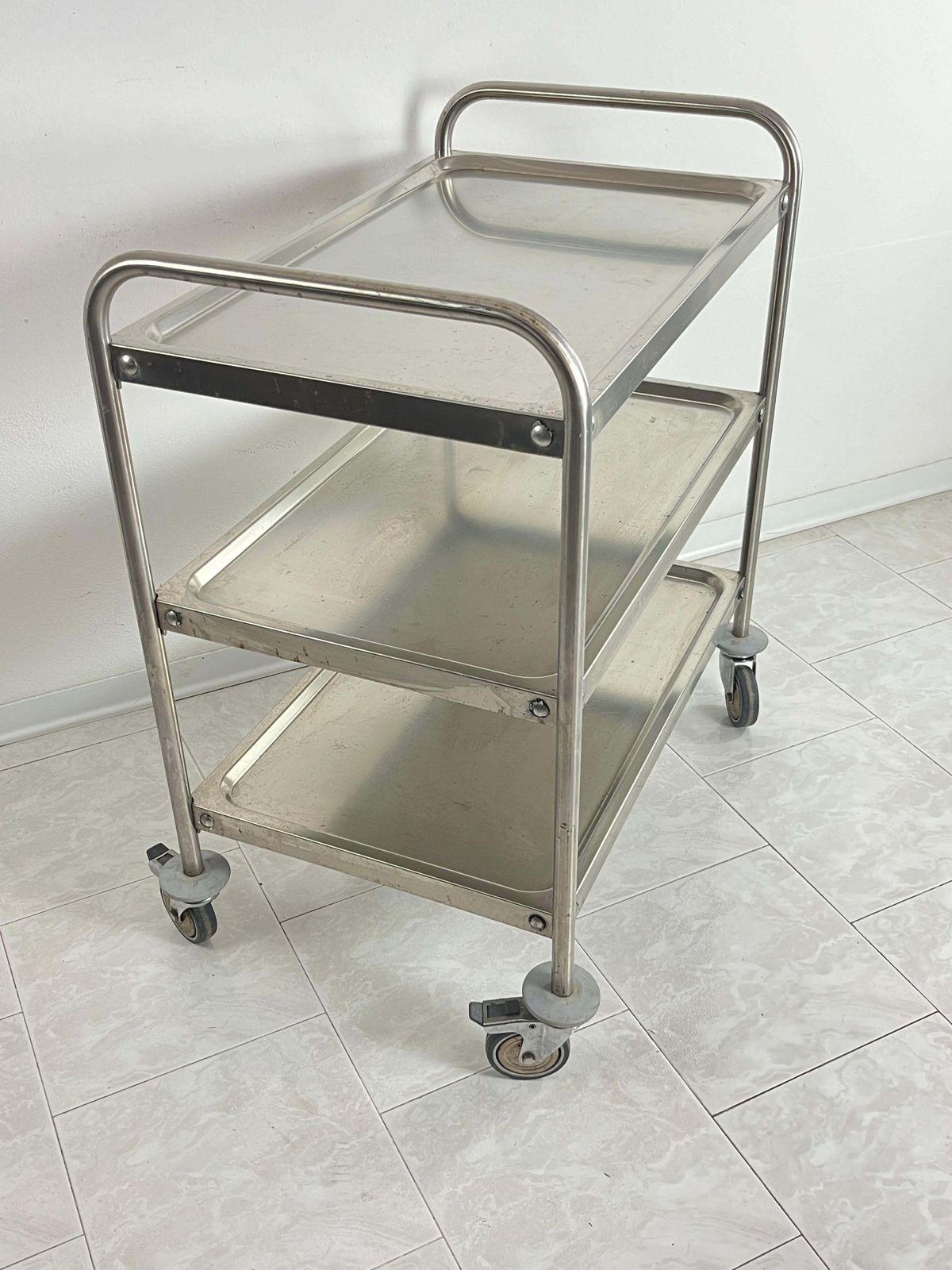 Useful Steel Serving Trolley With Swivel Wheels, Italian Design 1980s photo 1127.0