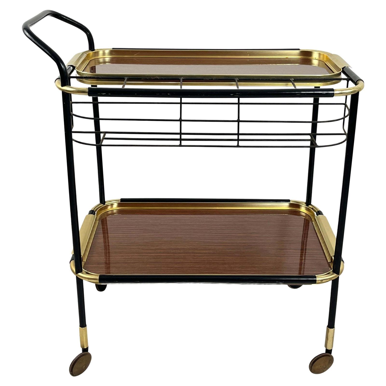 Mid Century Brass Bar Cart In The Style Of Ico Parisi Removable Trays 1960s